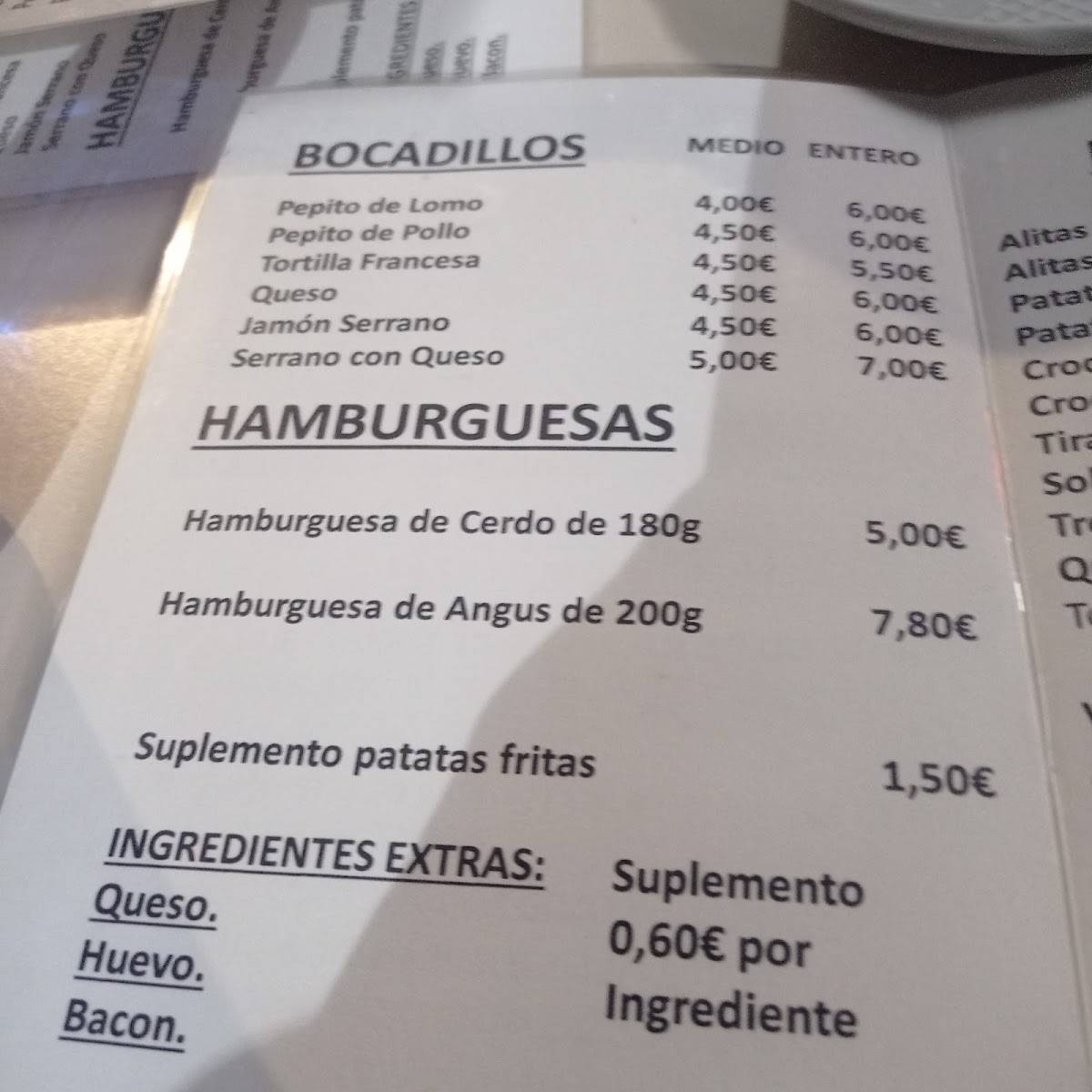 Bar La guarida меню
