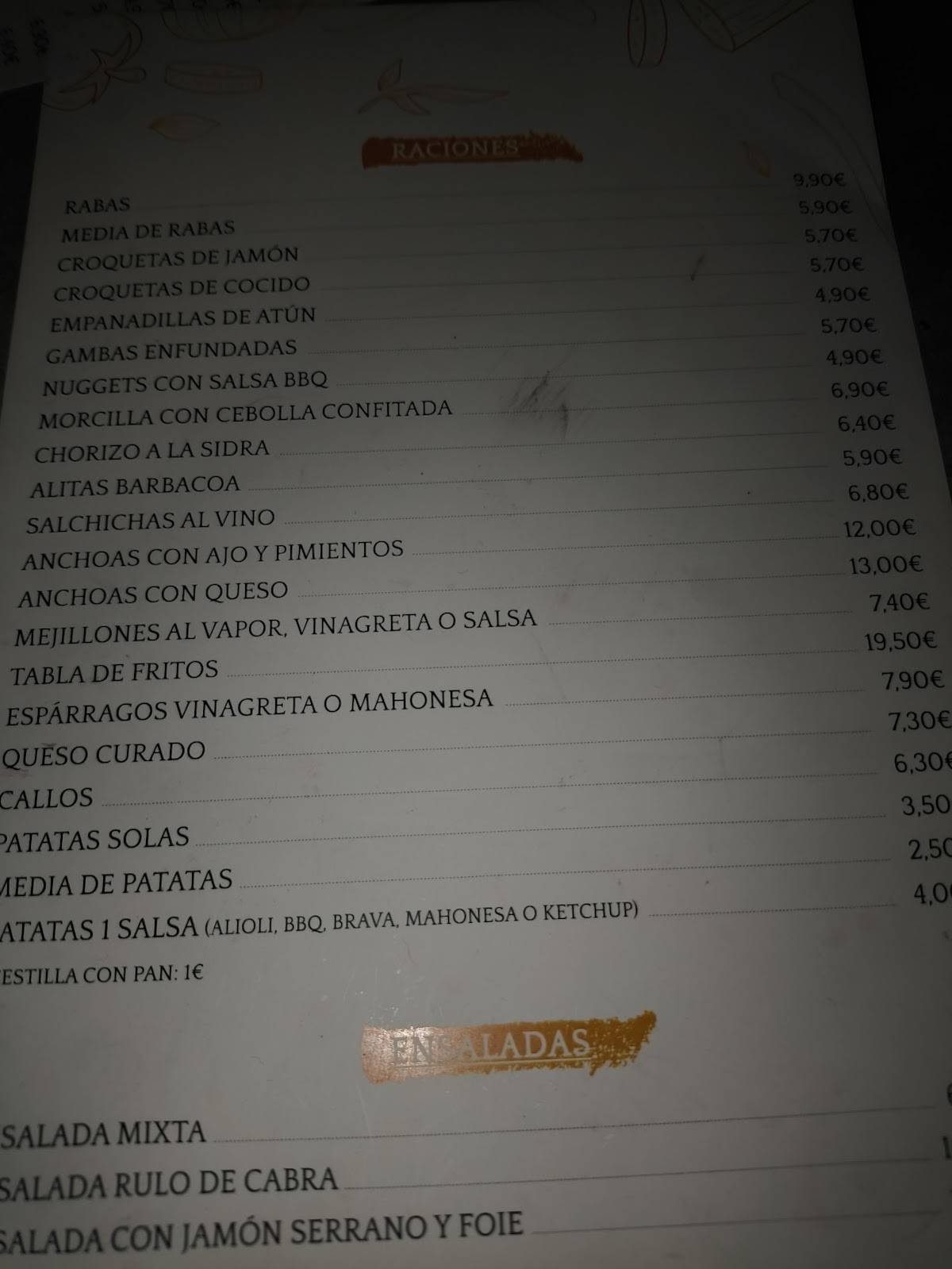 Bar Nuria меню