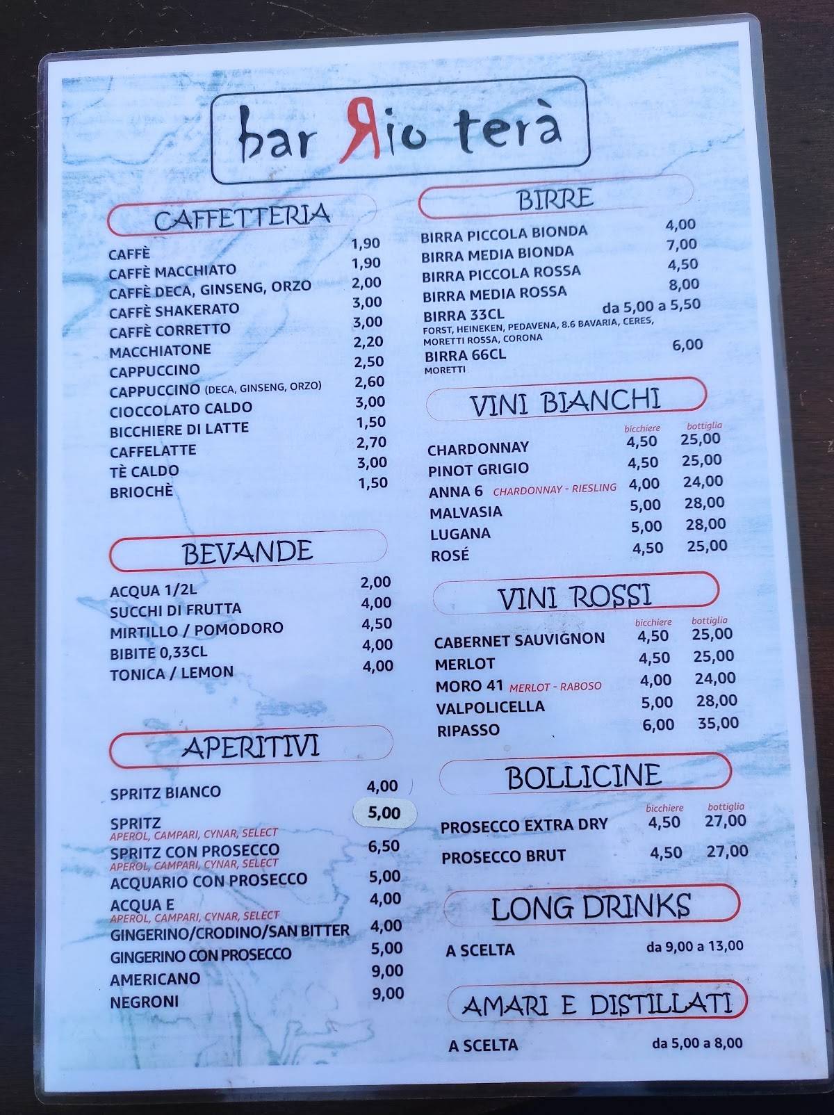 Bar Rio Terá меню