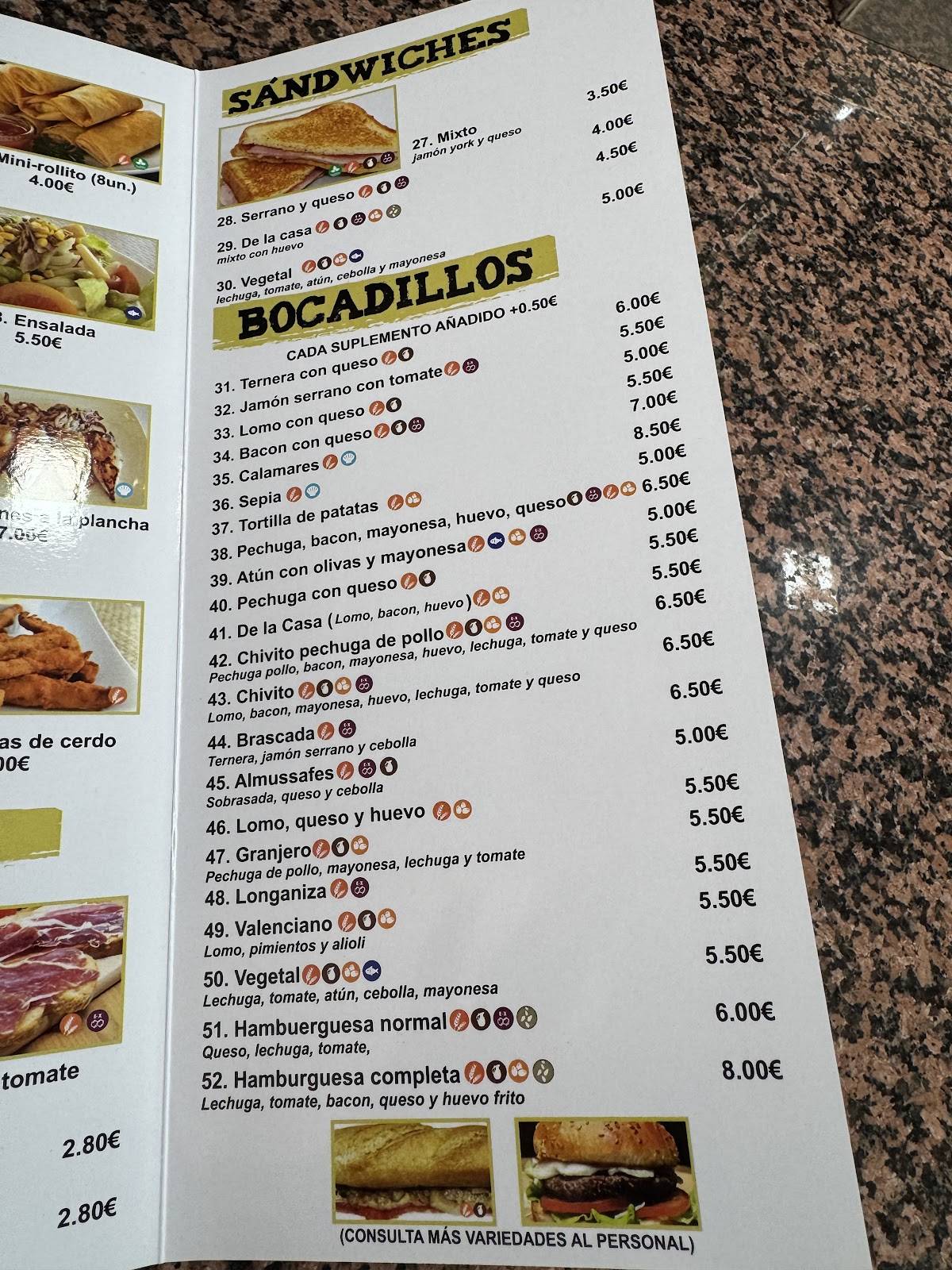 Bar la Falla меню