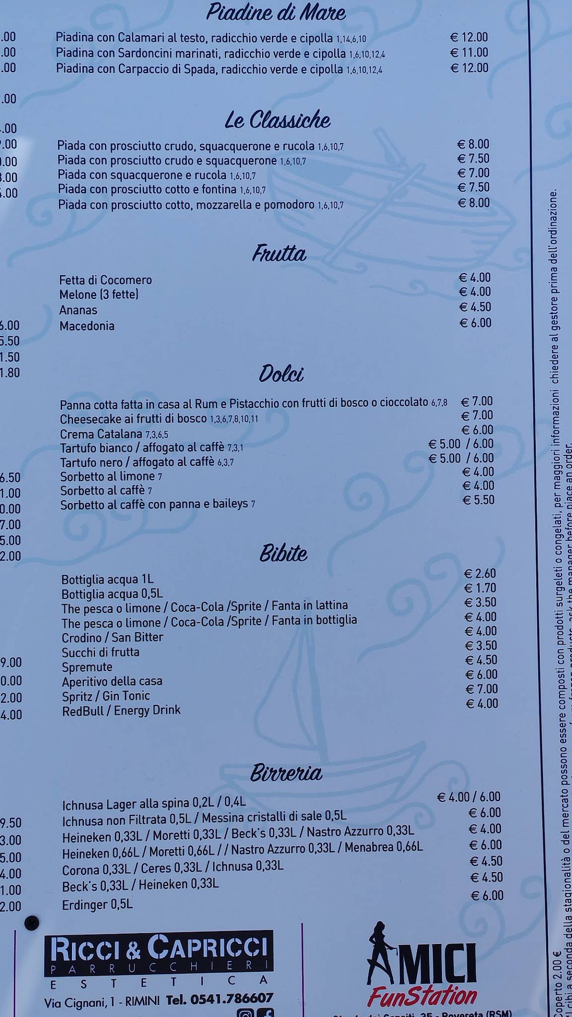 Bar ristorante Tripoli меню