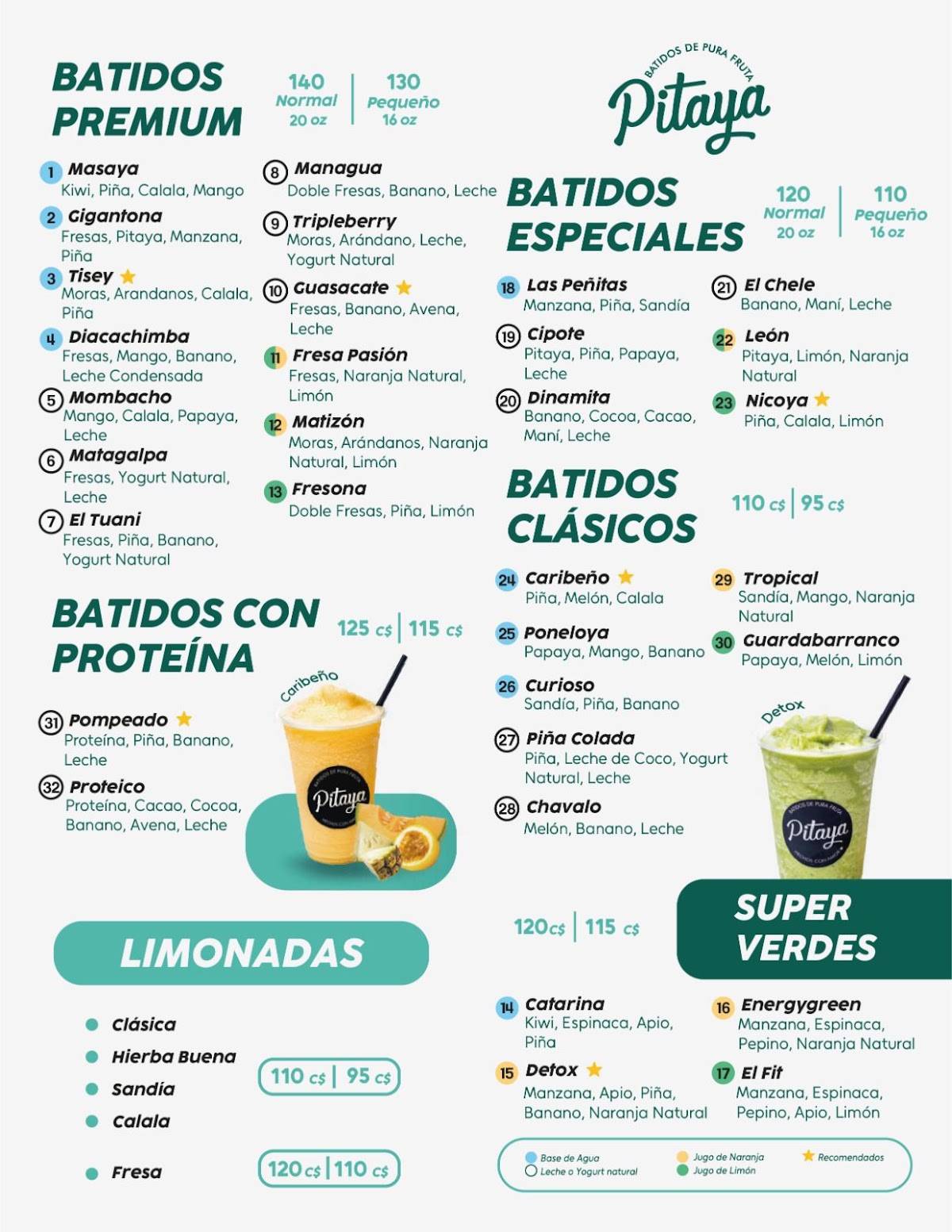 Batidos Pitaya Rivas меню