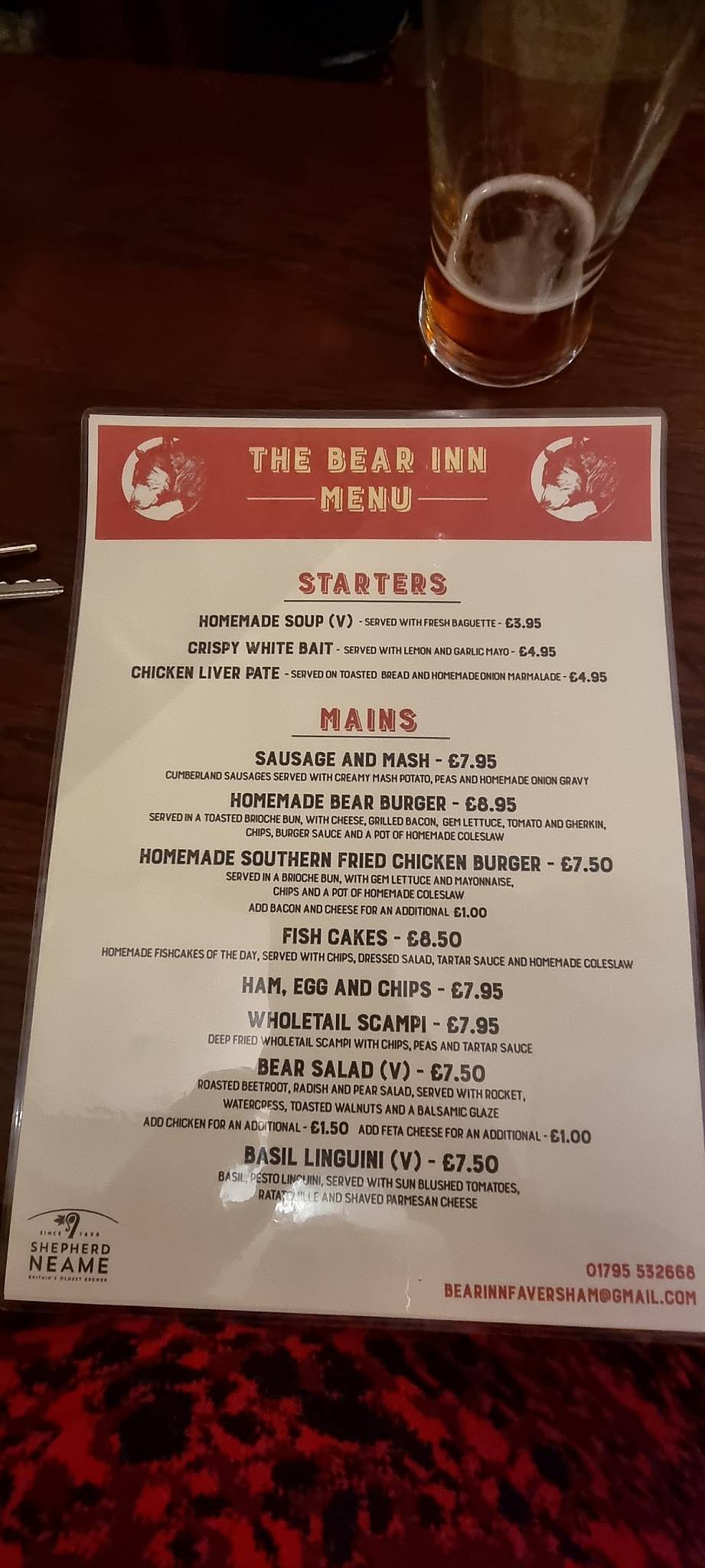 Bear Inn меню