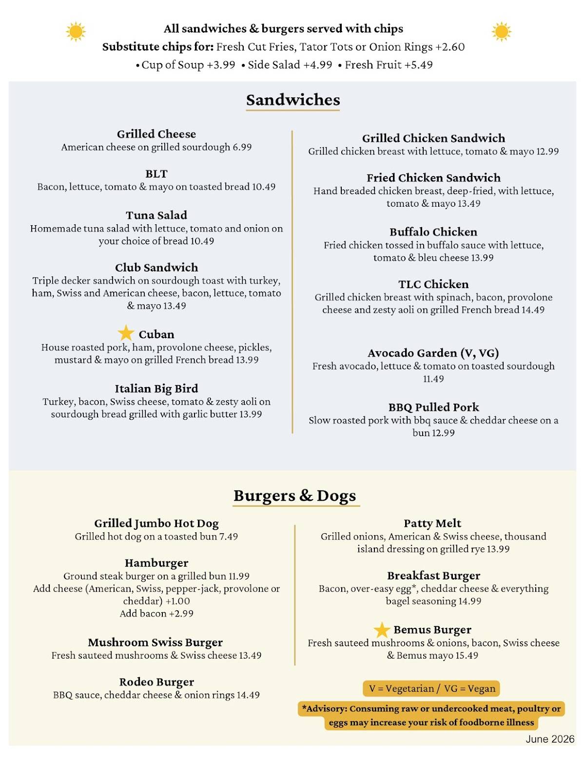 Bemus Point Inn Restaurant меню