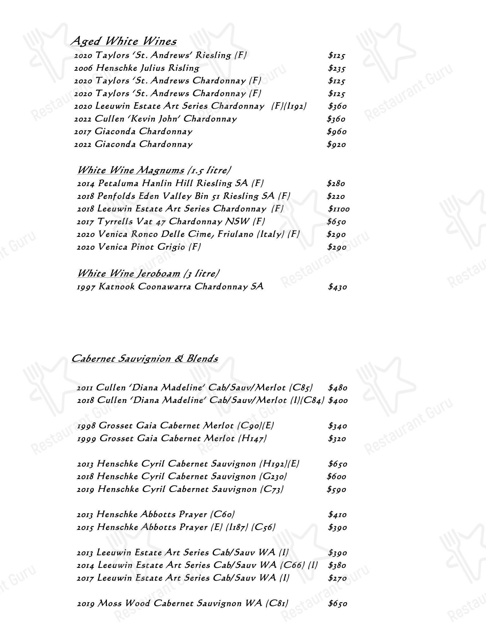 Drink menu ресторана Beppi's Italian