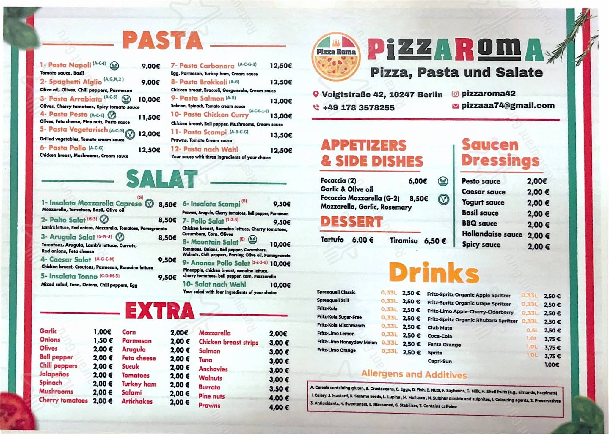 Взгляните на меню Pizza Roma
