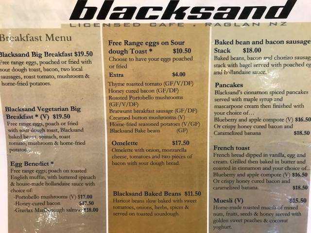 Black Sand Cafe меню