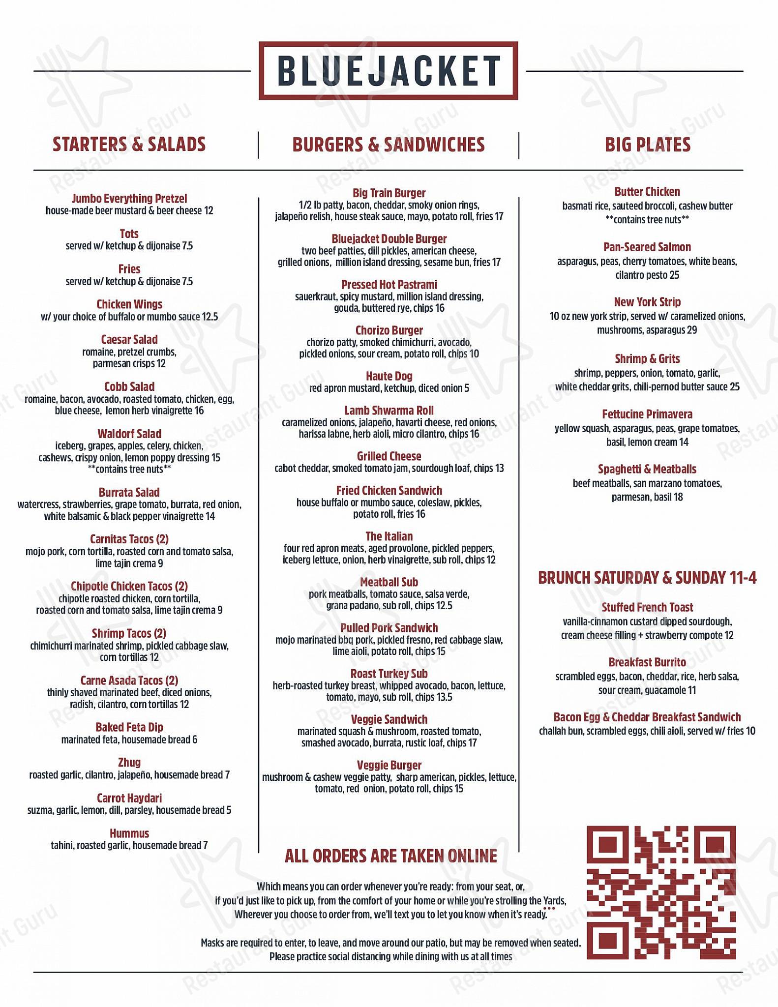 Bluejacket в Вашингтоне - Food and Drinks menu