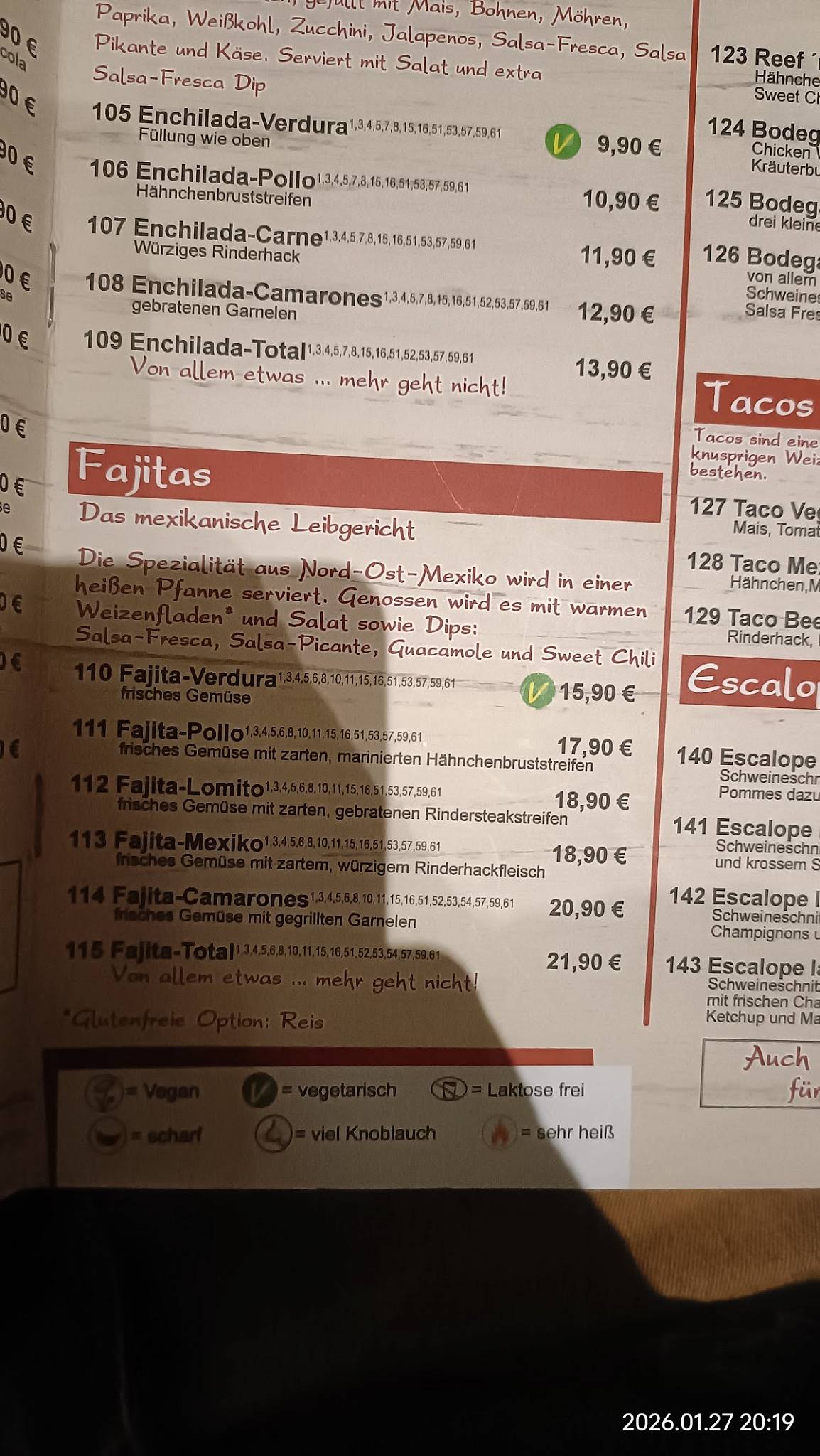 Bodega Verden меню