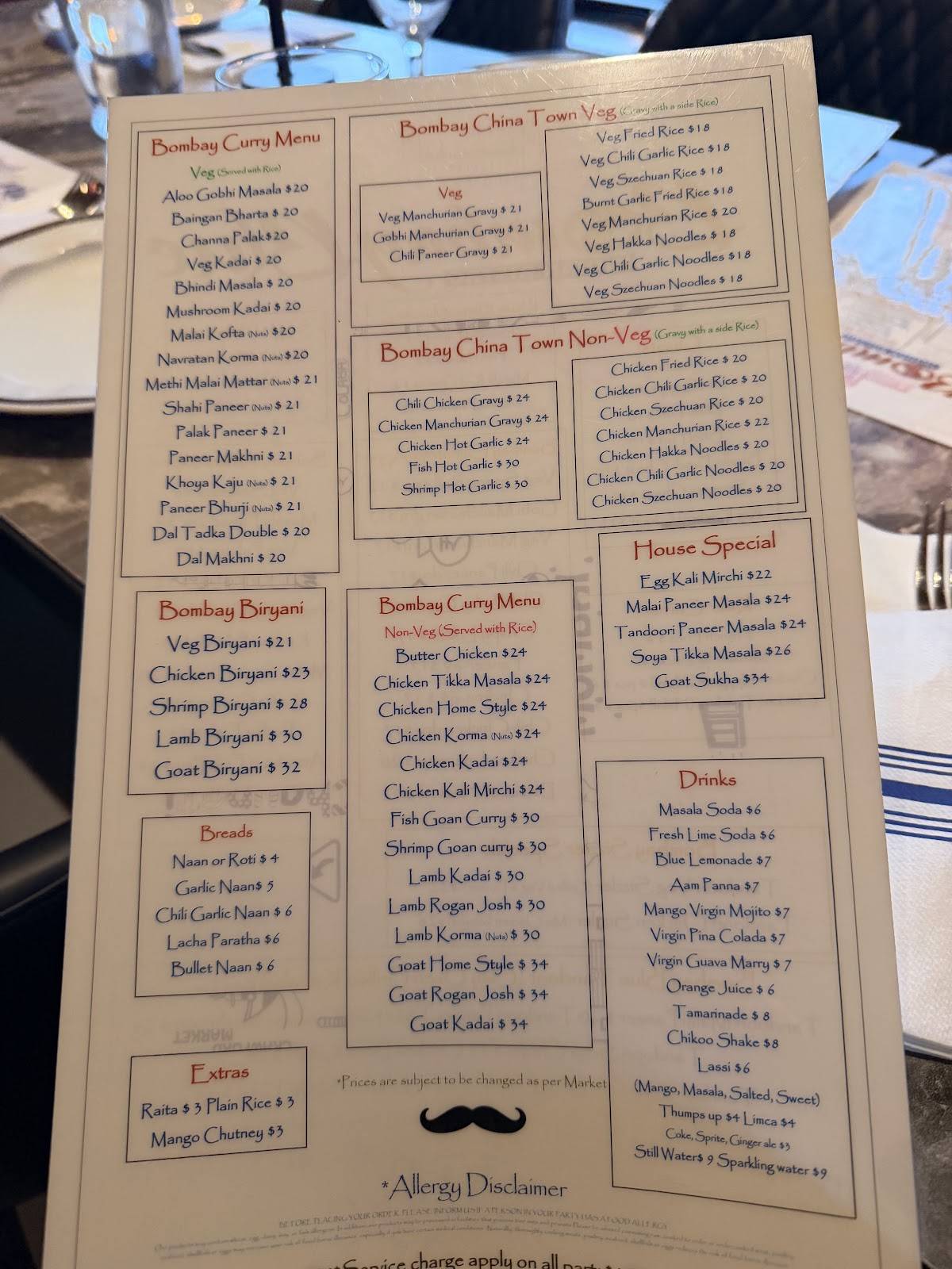 Bombay Blue Indian Bistro меню