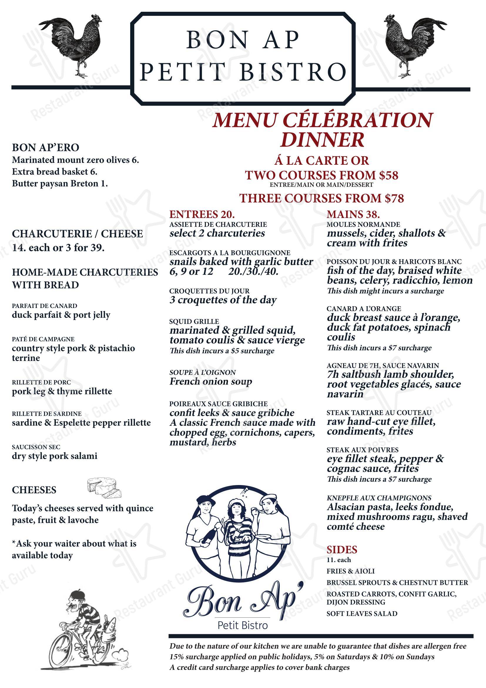 Меню паба и бара Bon Ap' Petit Bistro - Lunch Menu