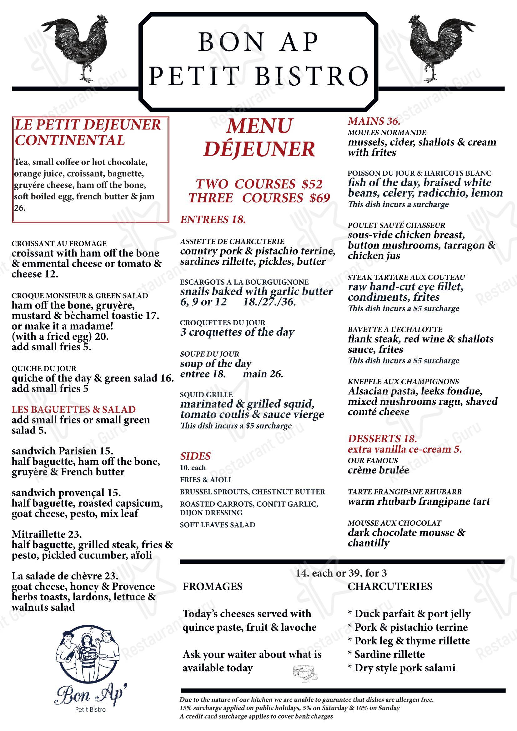 Wine Menu паба и бара Bon Ap' Petit Bistro в Фицрое