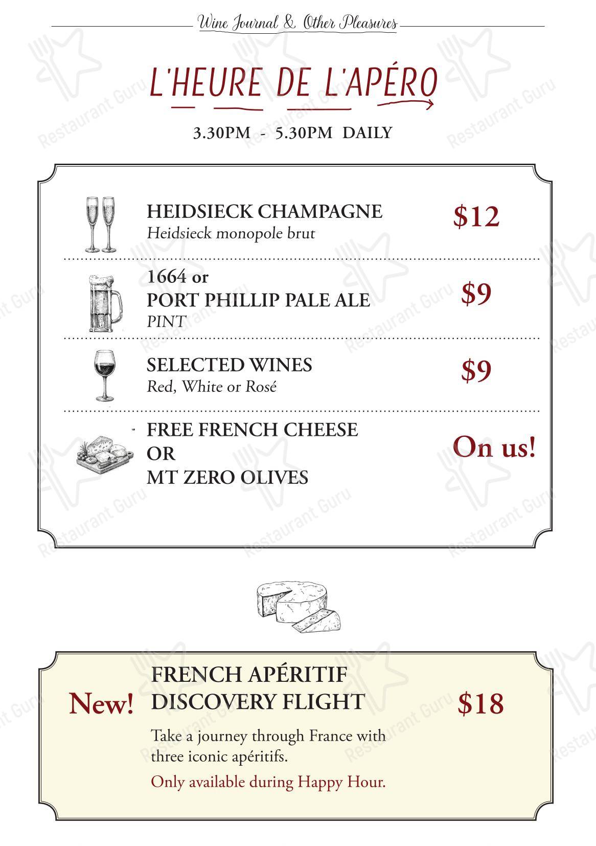 Меню паба и бара Bon Ap' Petit Bistro - Dinner Menu