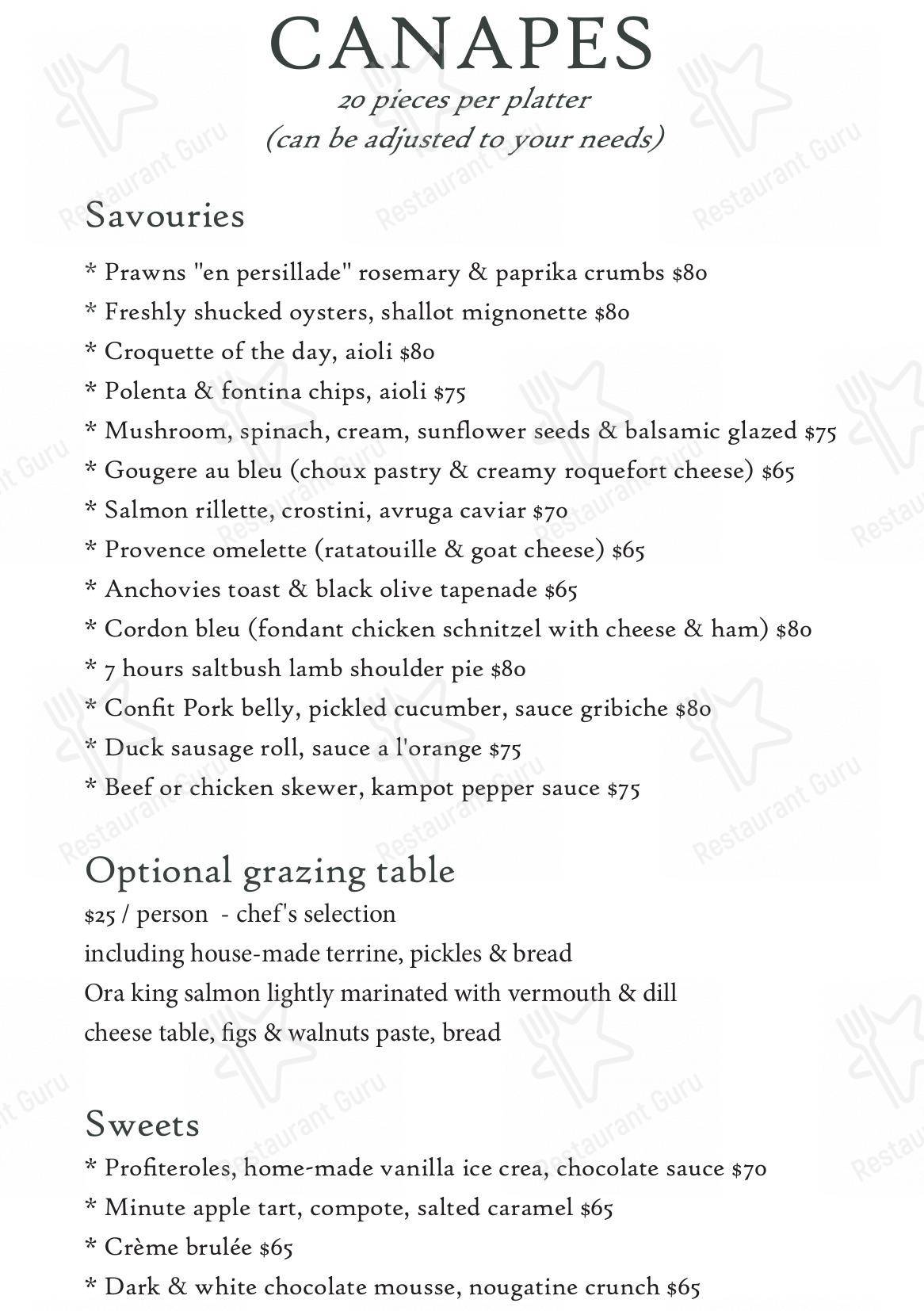 Wedding Menu паба и бара Bon Ap' Petit Bistro в Фицрое