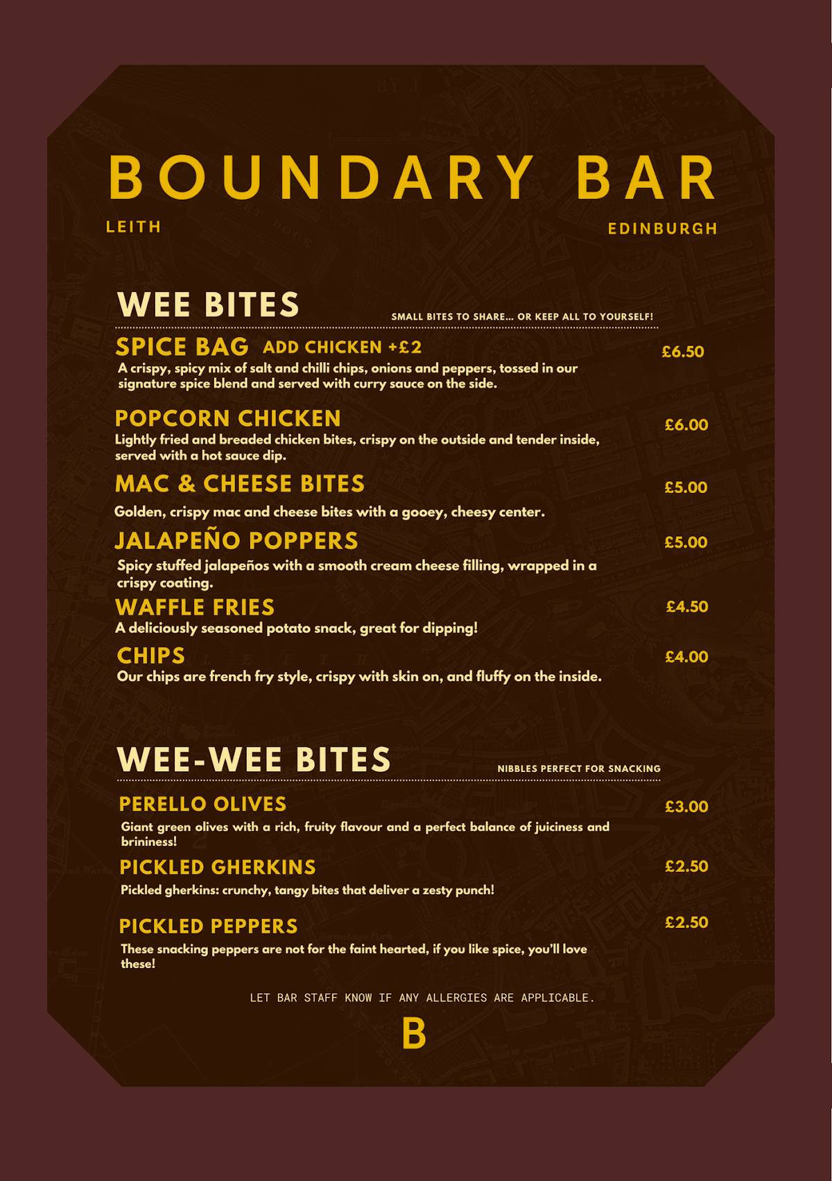 Boundary Bar меню