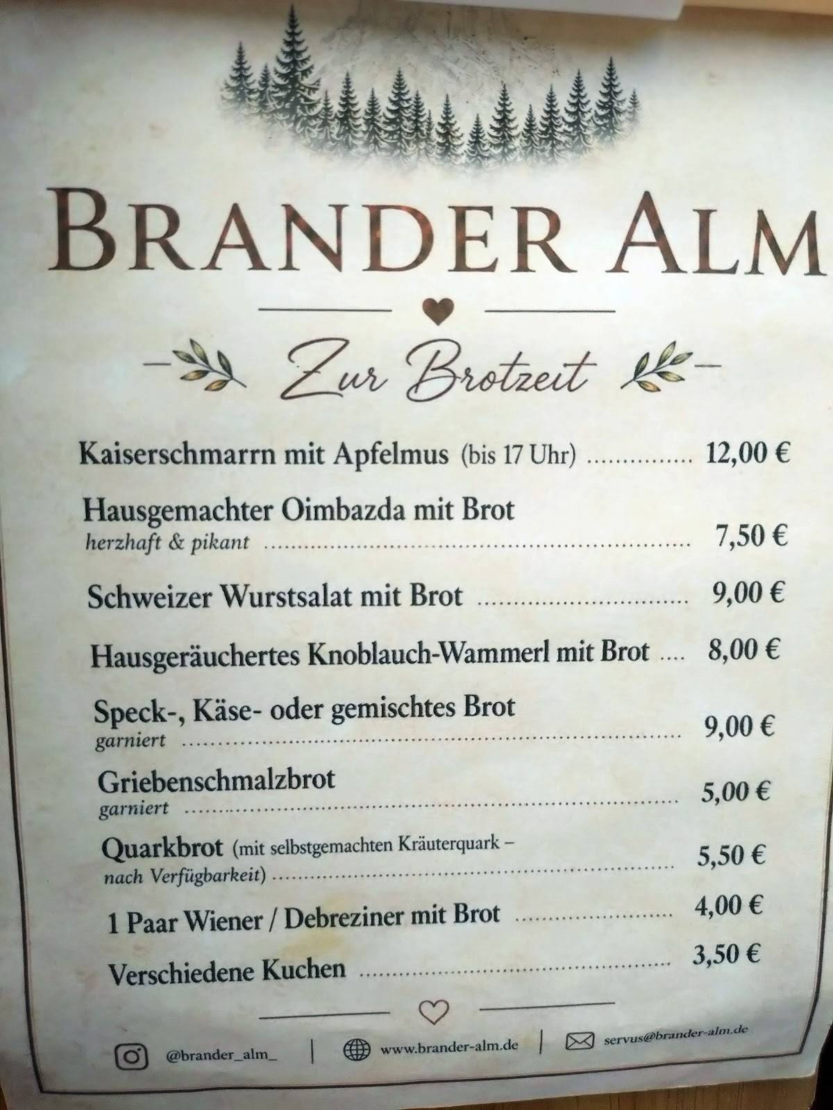 Brander Alm меню