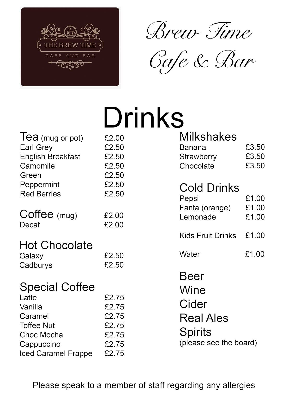 Brew Time Cafe & Bar меню