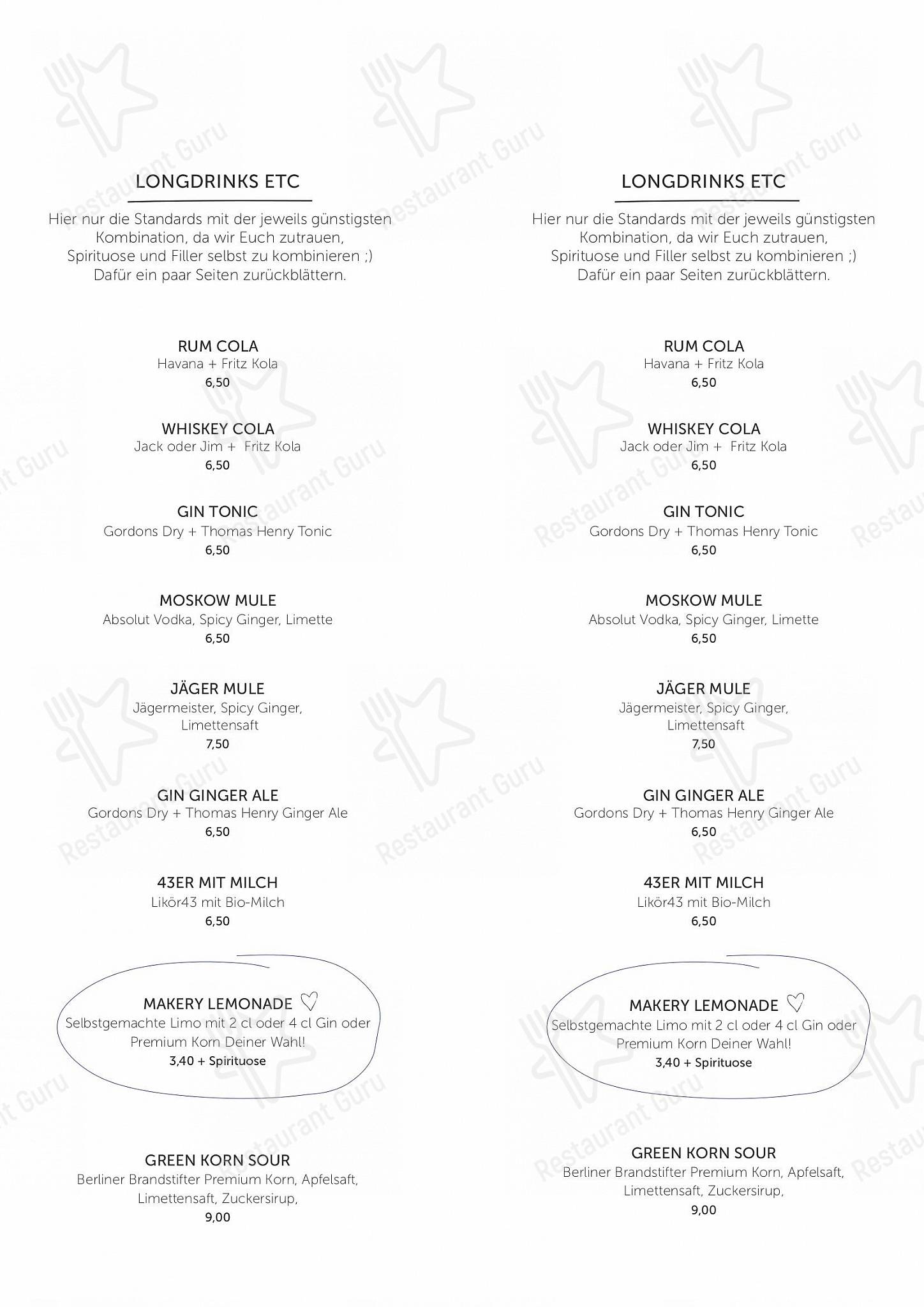 Меню паба и бара Makery - cafe, bar, lounge. - Braunschweig - Menu bistro