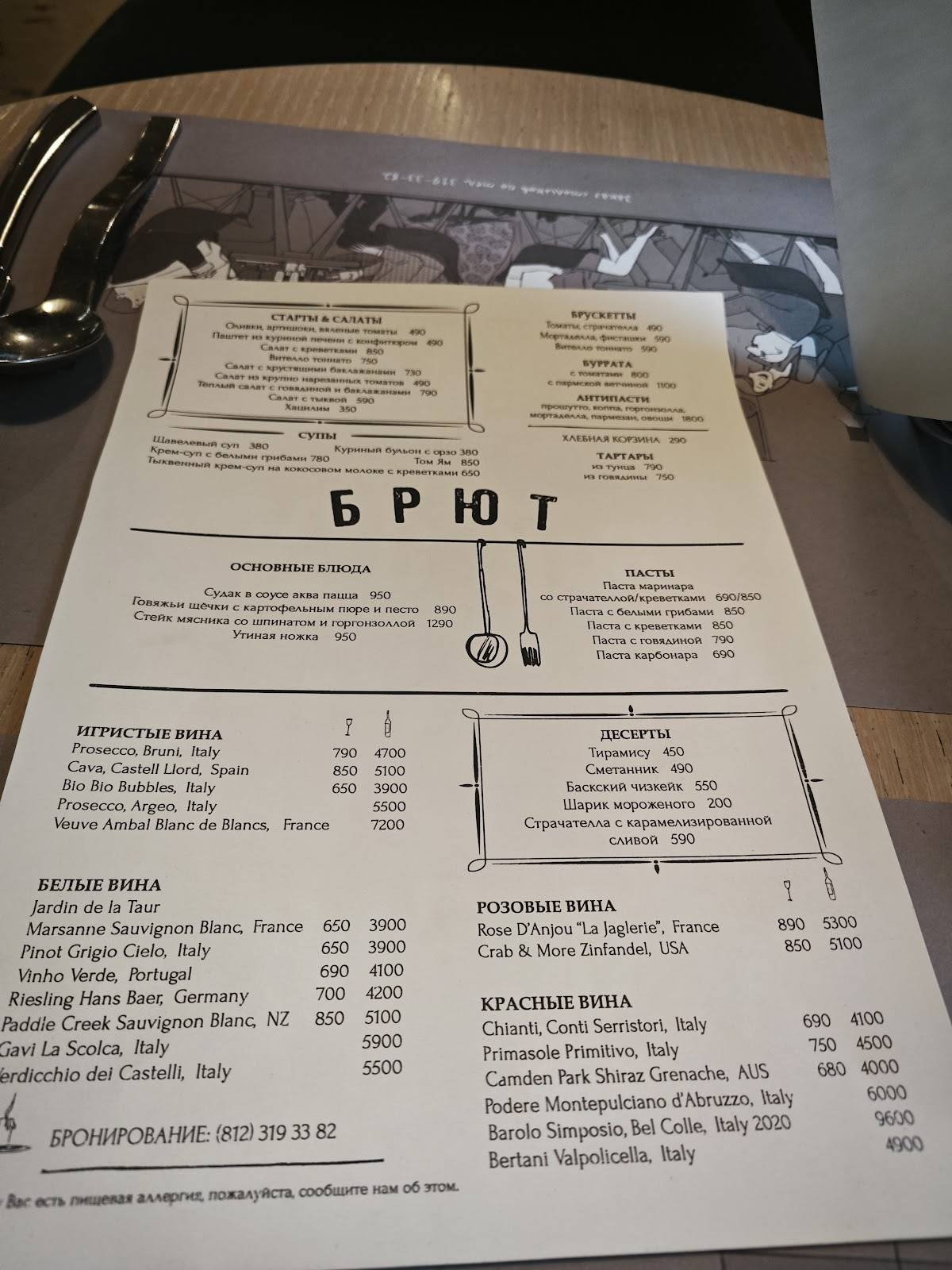 Брют меню