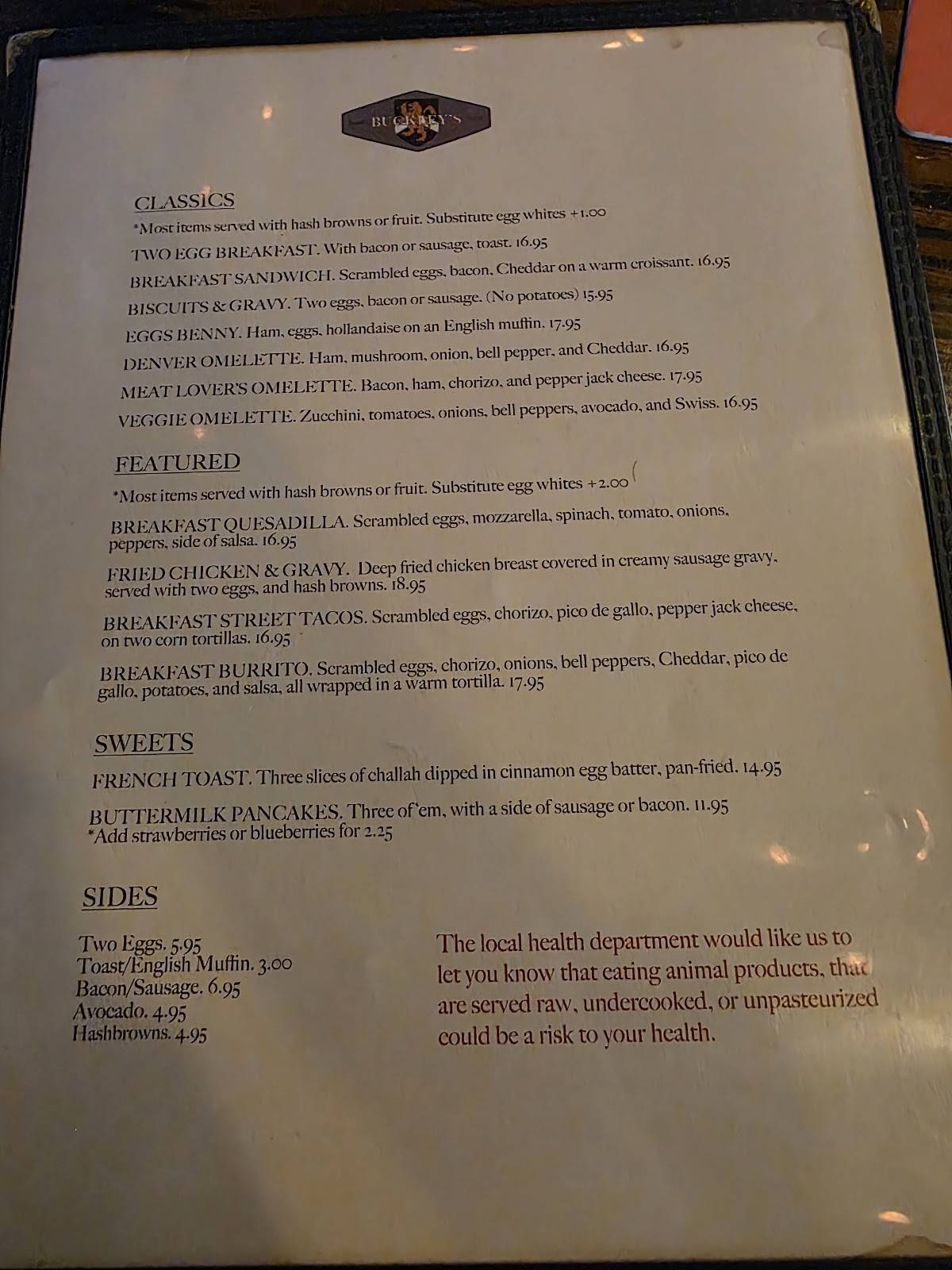 Buckley's in Belltown меню
