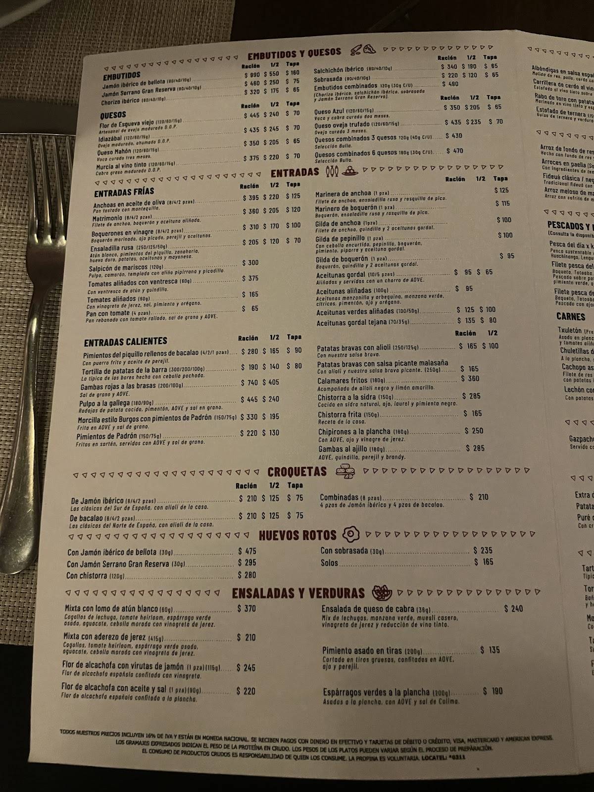 Bulla Condesa меню