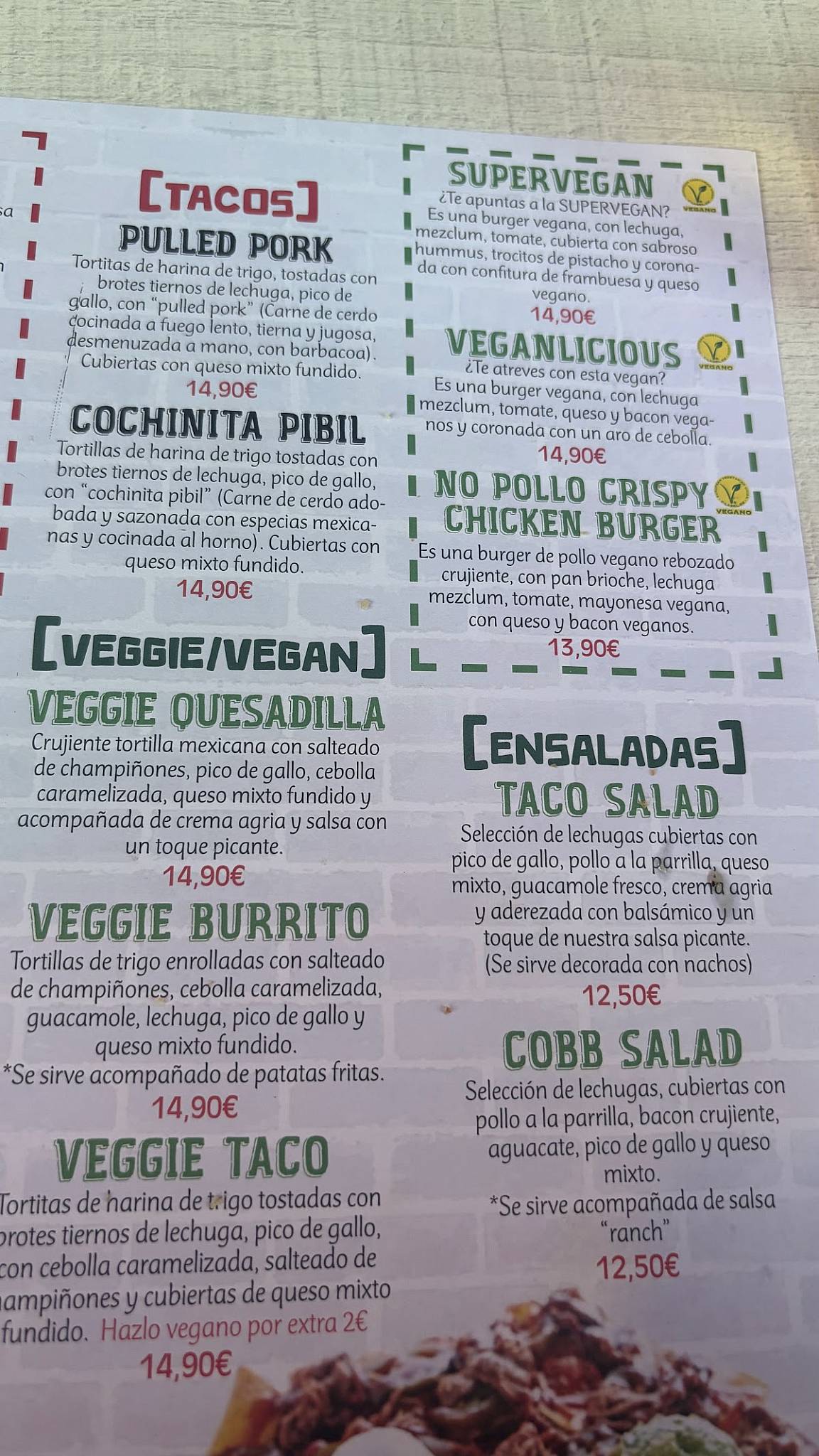 Burger & Taco меню