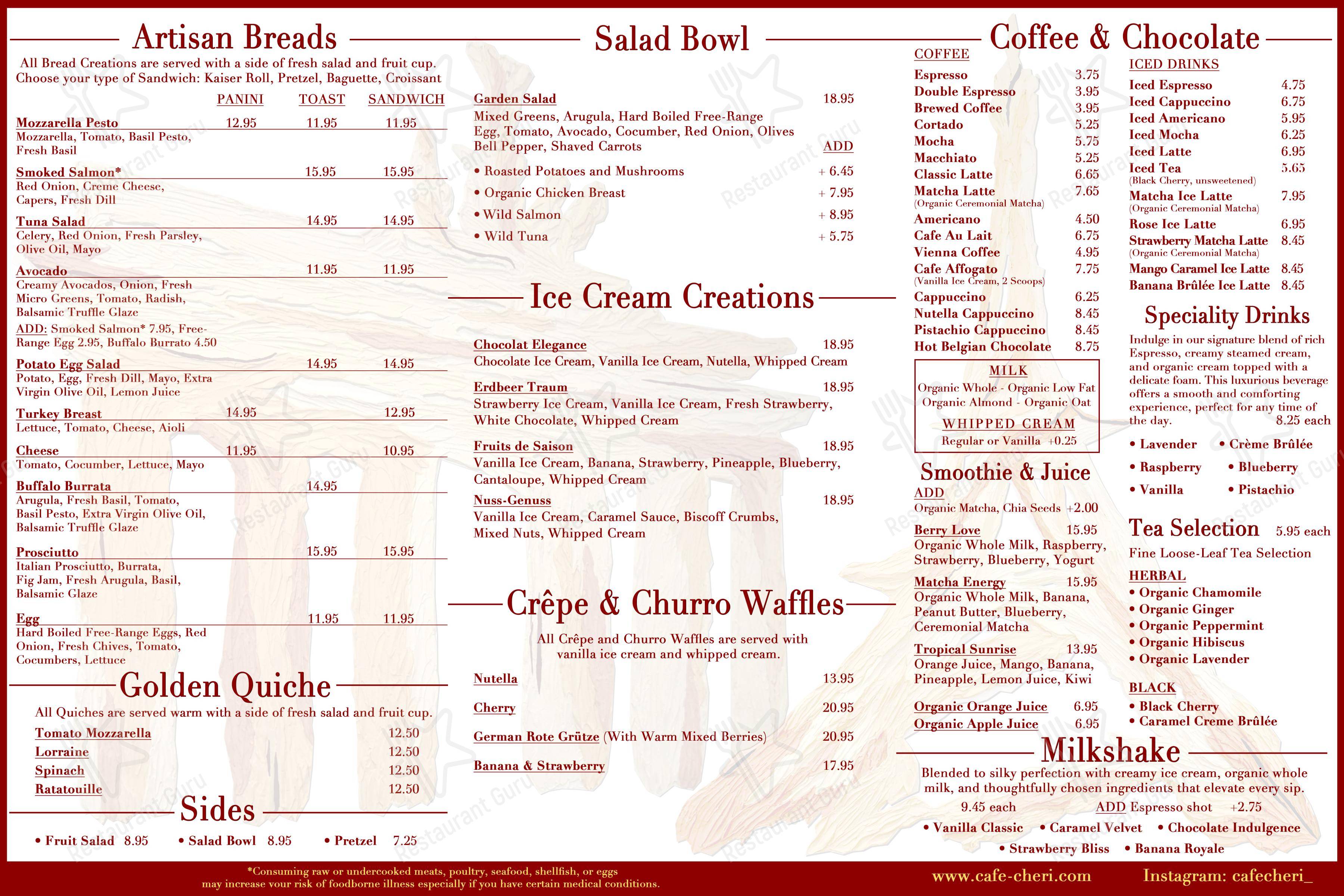 Меню паба и бара CAFÉ CHÉRI