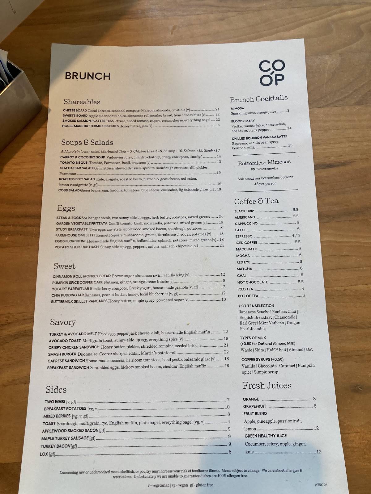 CO-OP Restaurant & Bar меню