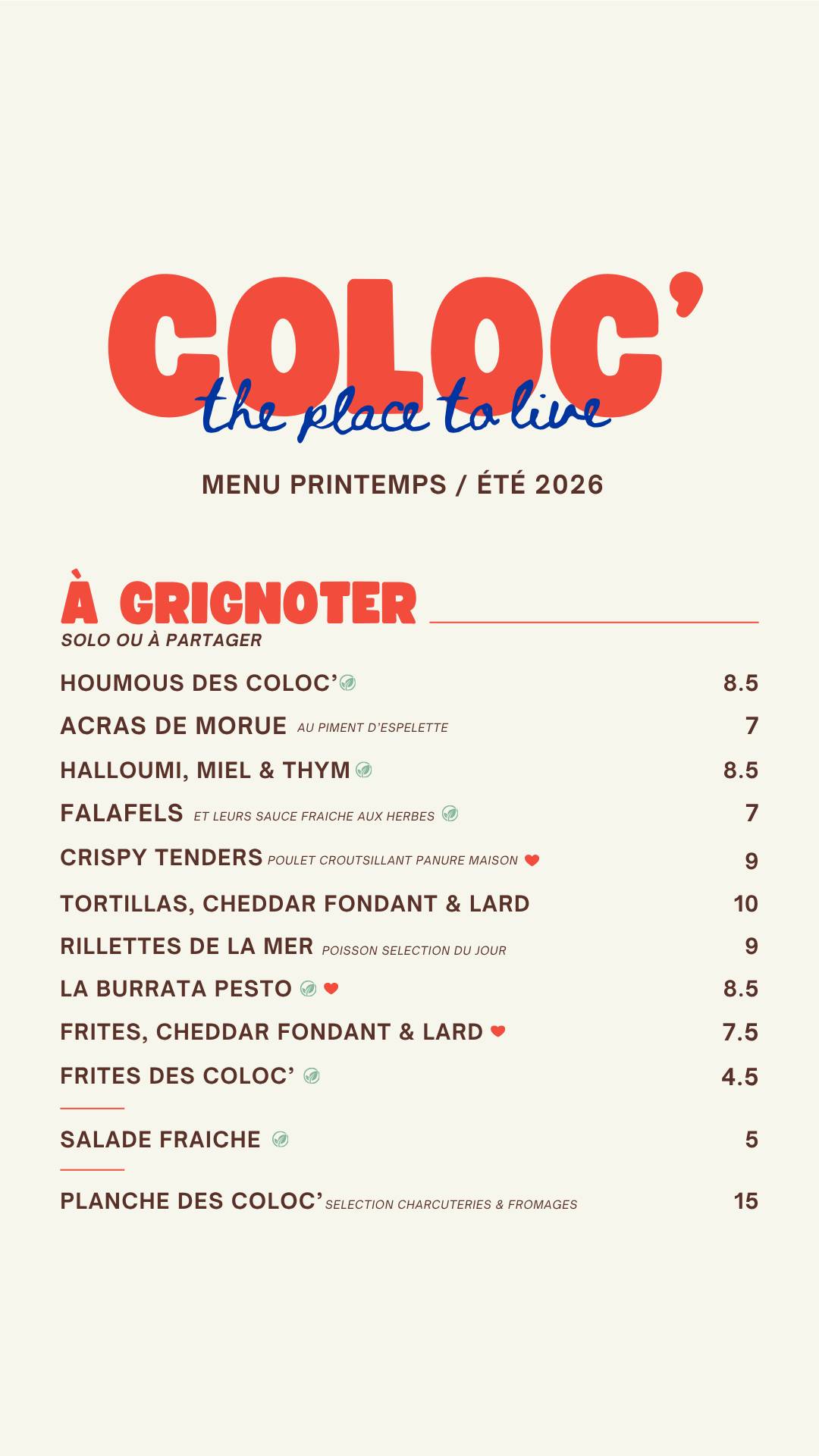 COLOC' меню