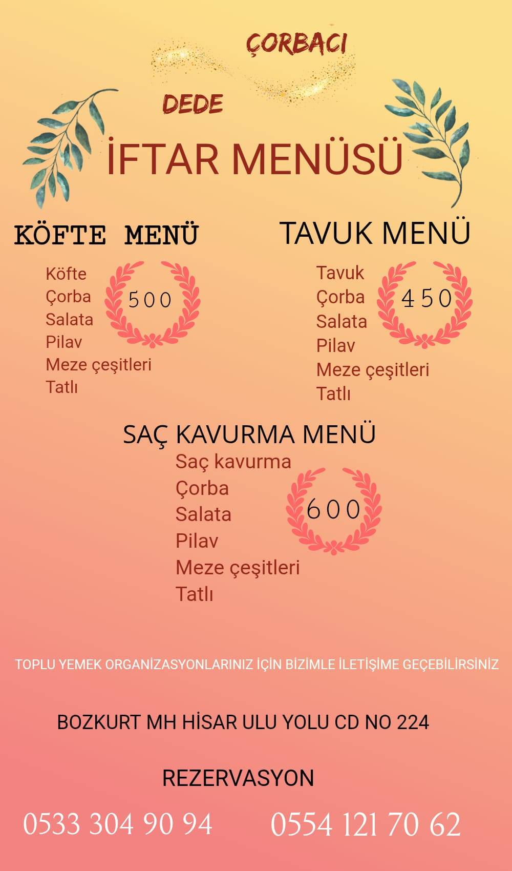 ÇORBACI DEDE меню