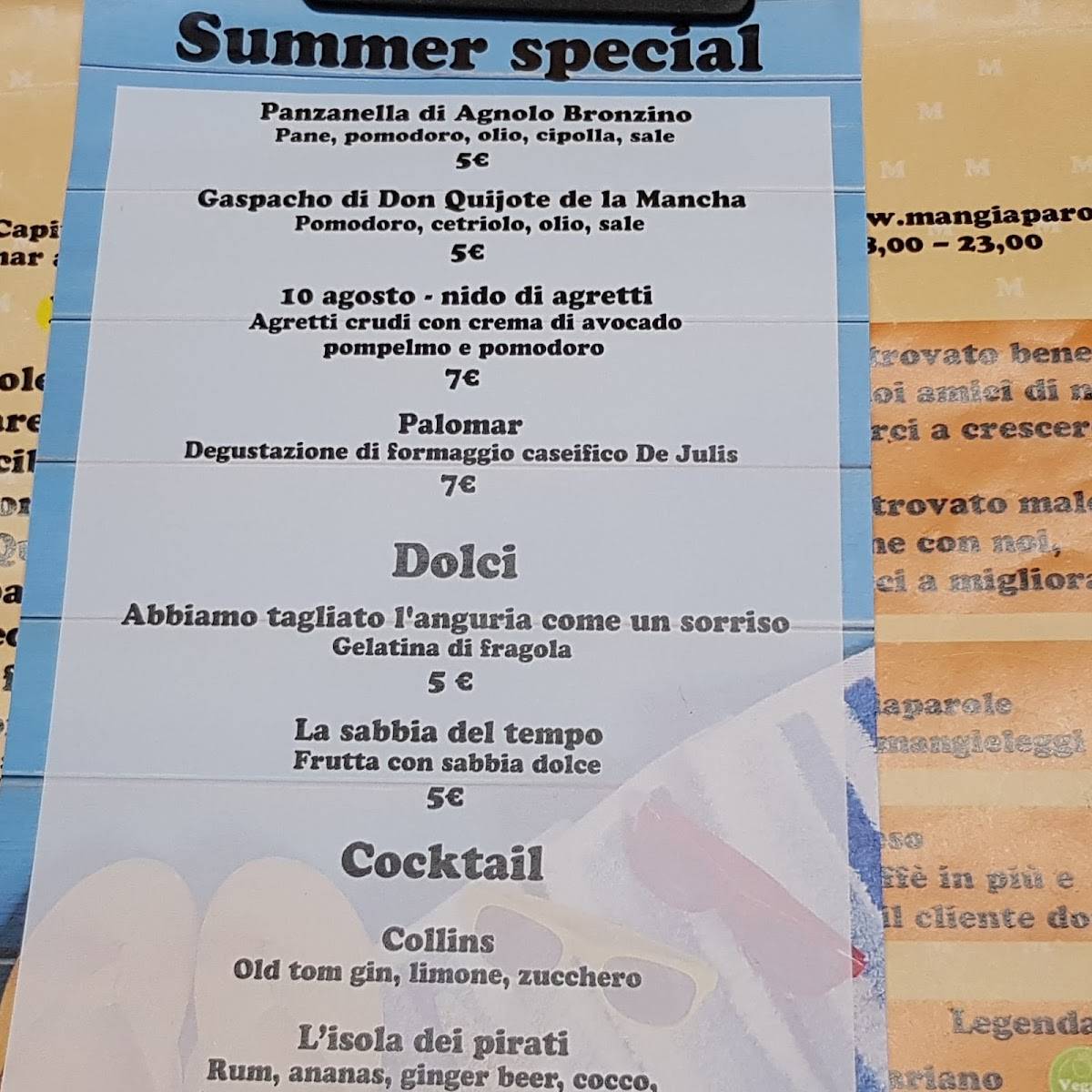 Caffè letterario Mangiaparole mangi e leggi меню