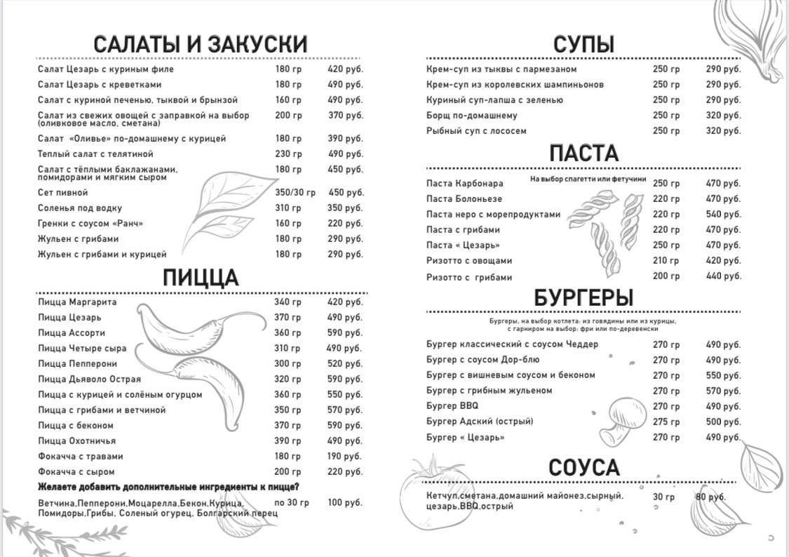Галерея меню
