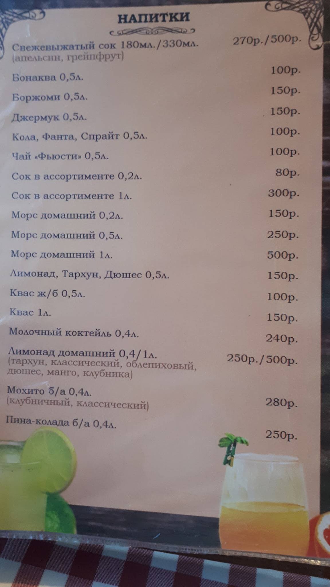Кафе меню