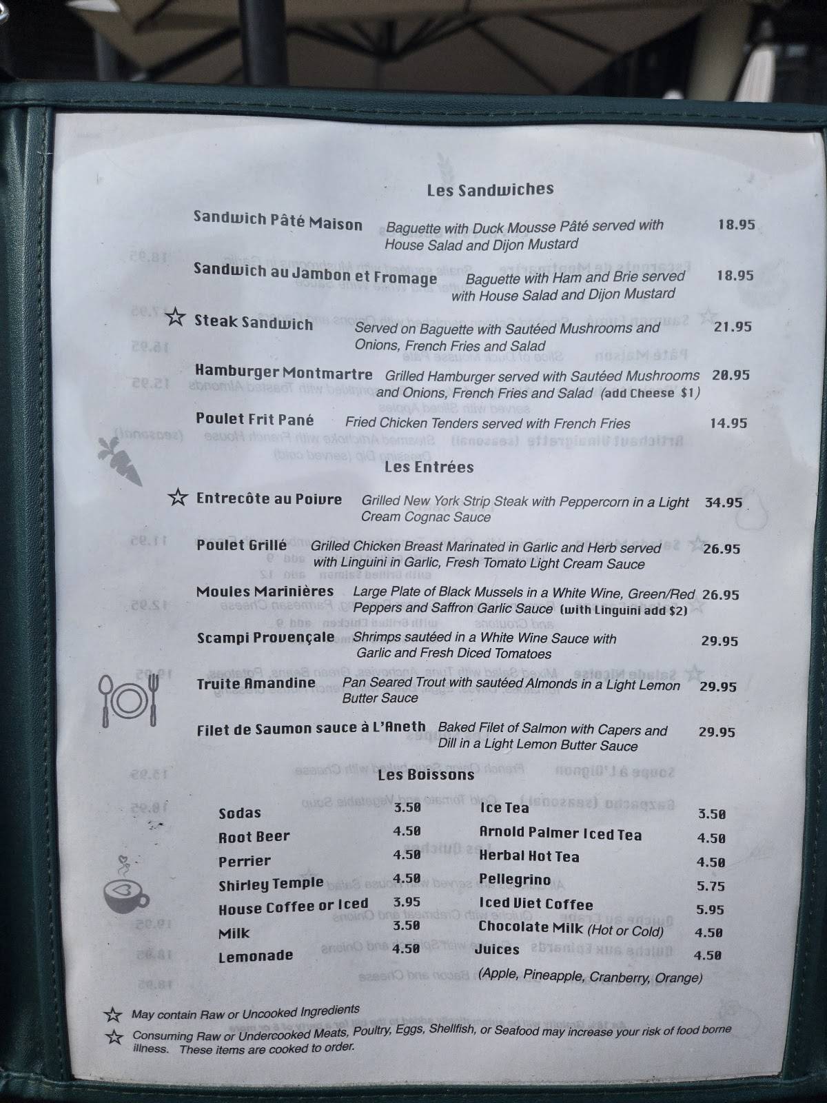 Cafe Montmartre меню