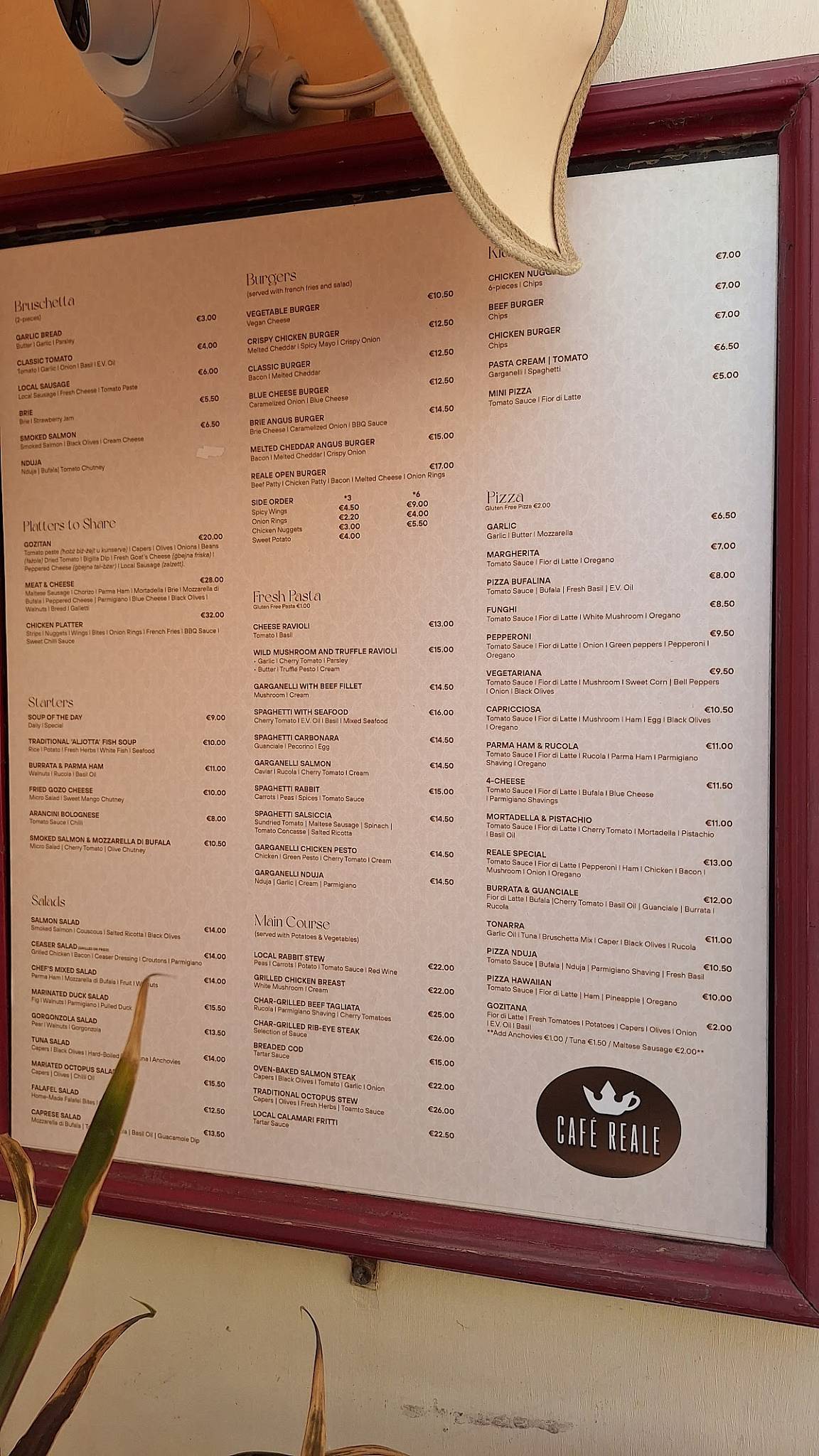 Café Reale меню