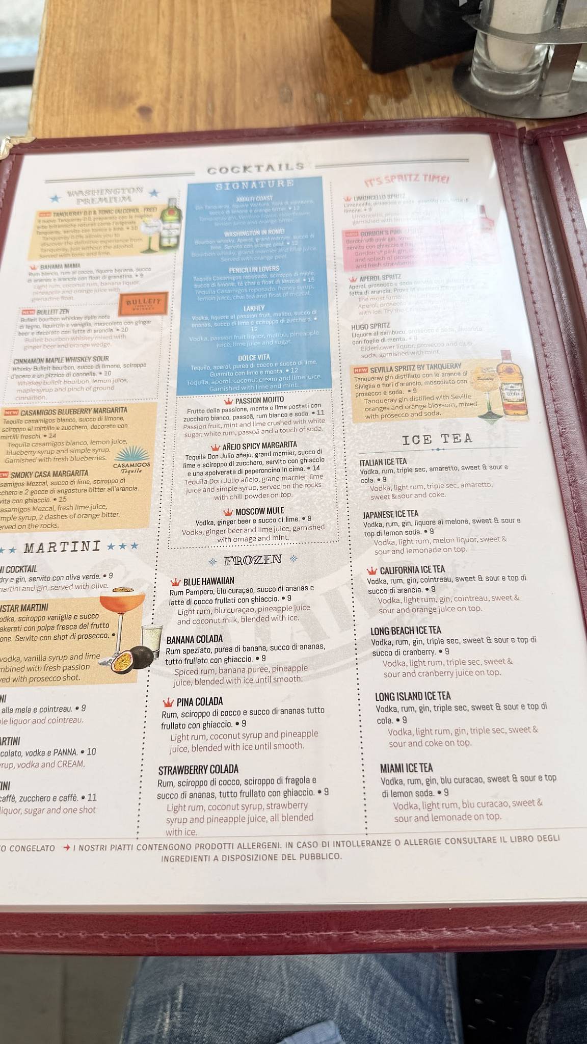 Caffe Washington меню