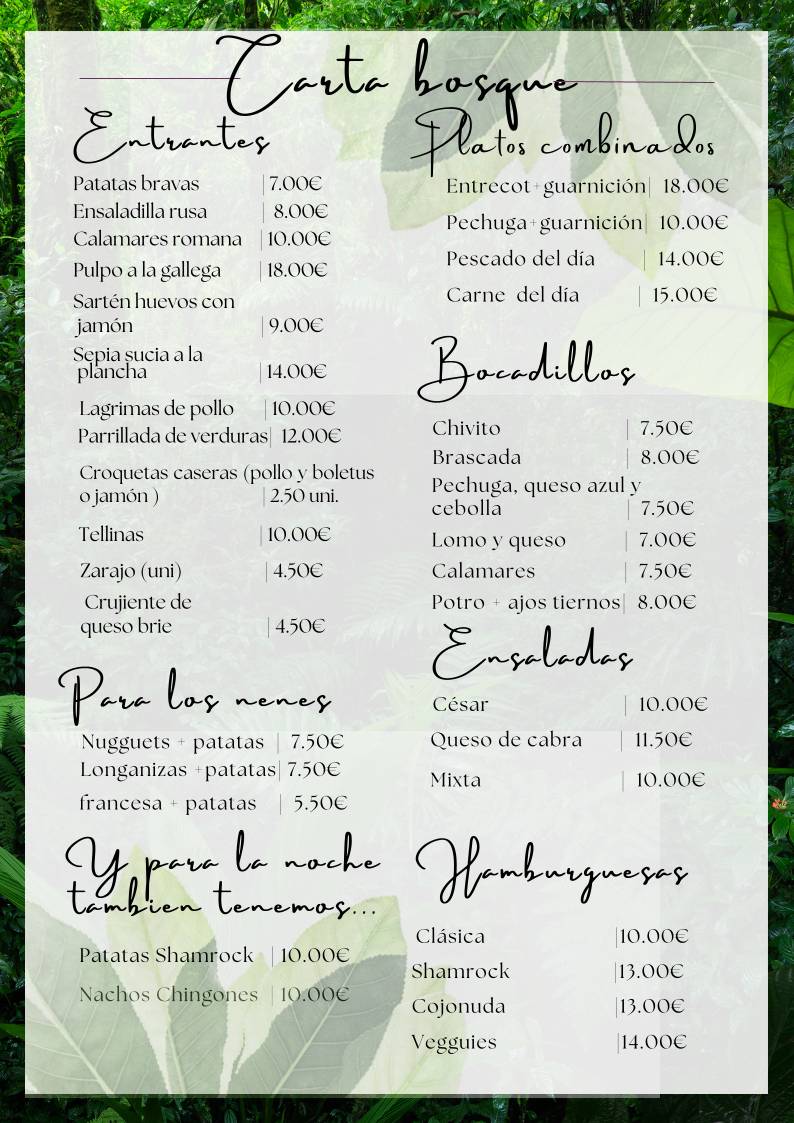 Cafetería Restaurante El Bosque меню