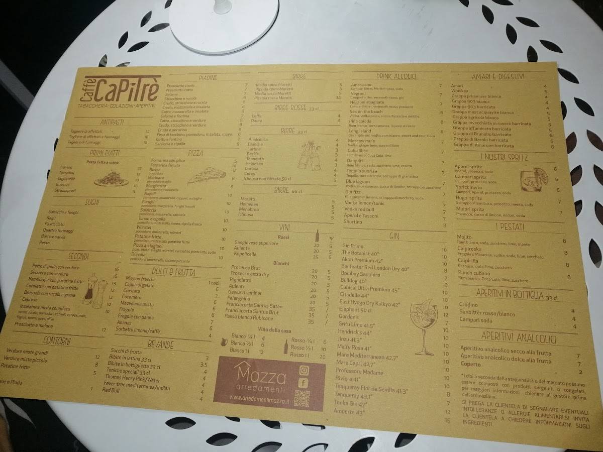 Caffe Capitre меню