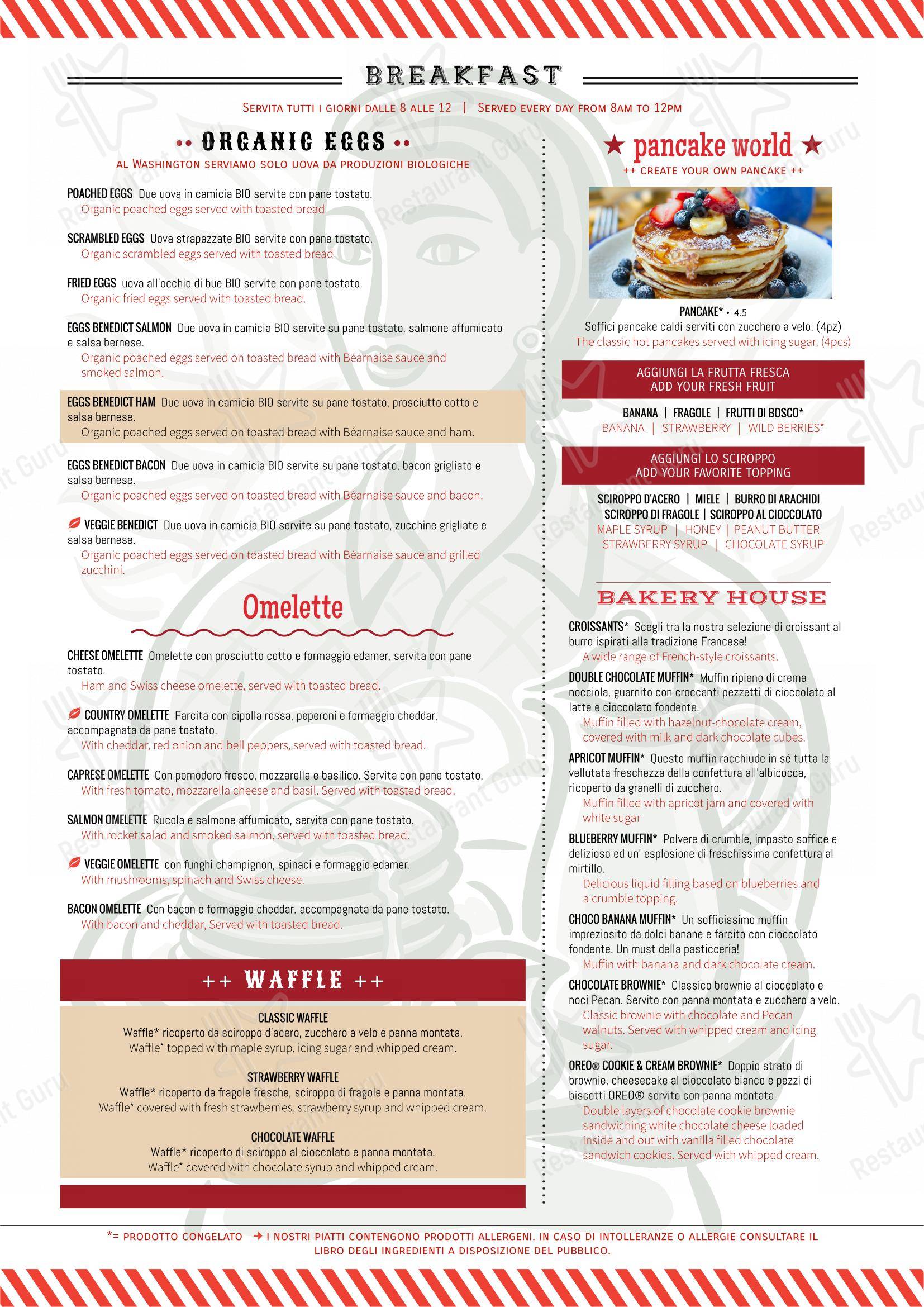 Меню напитков паба и бара Caffe Washington в Риме