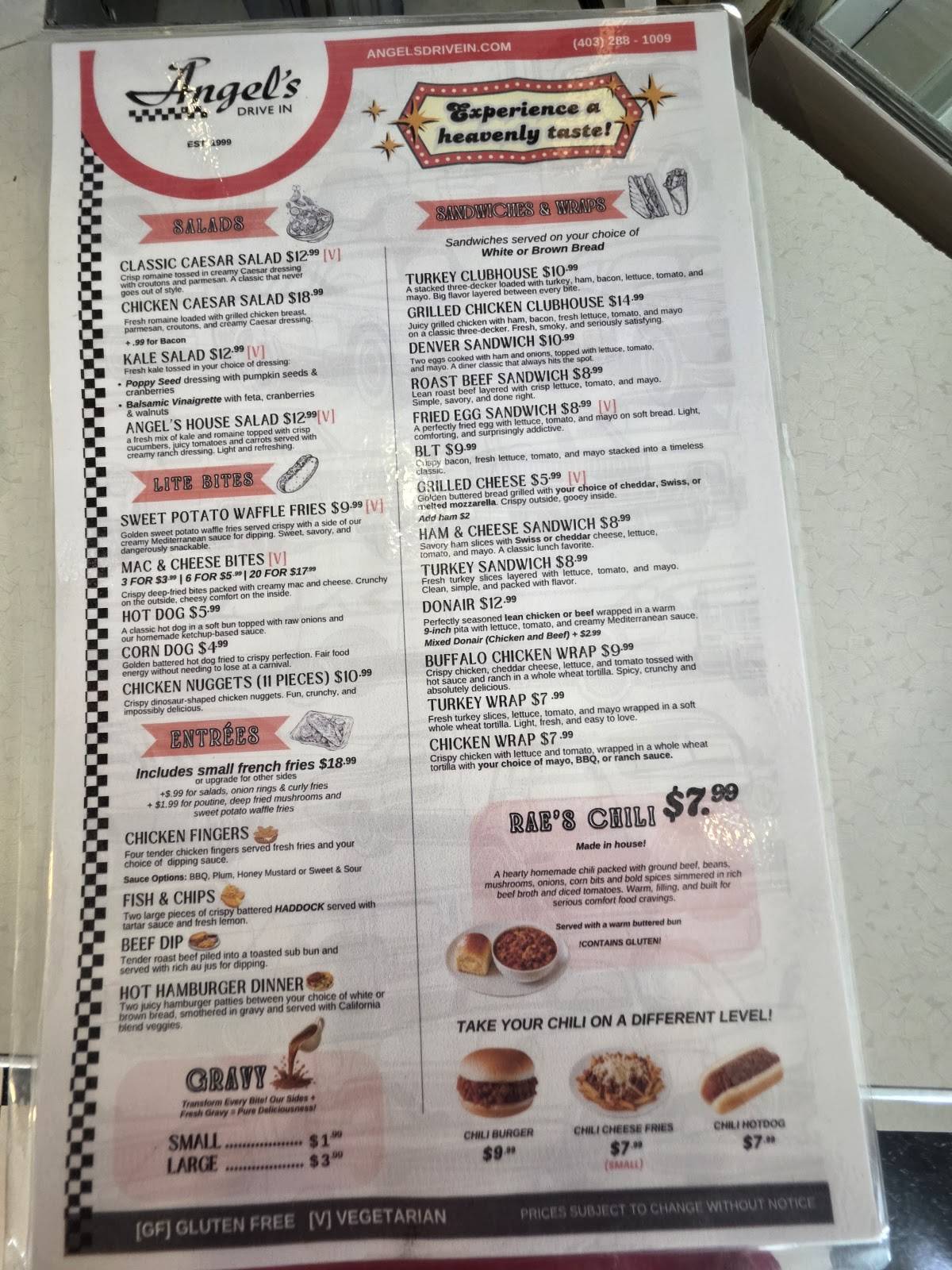 Angel's Drive In меню