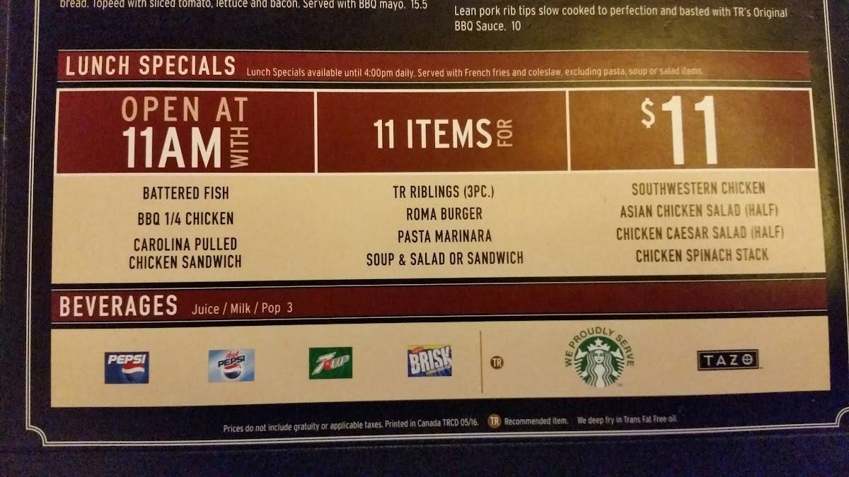 Tony Roma's меню