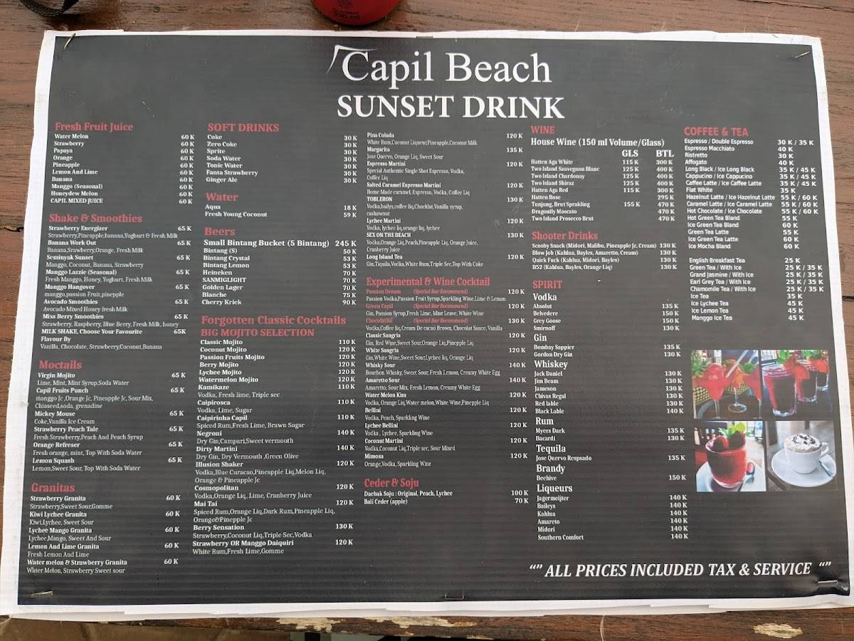 Capil Beach Grill & Bar меню
