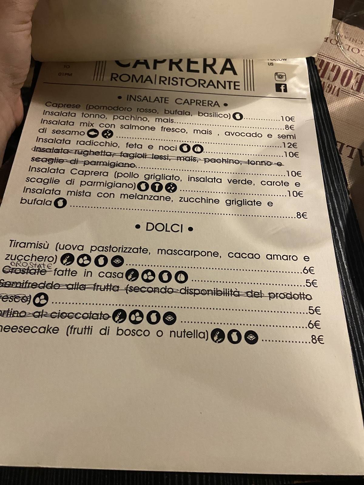 Caprera меню