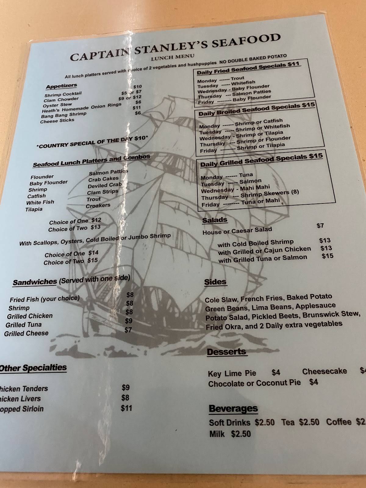 Captain Stanley's Seafood Restaurant меню