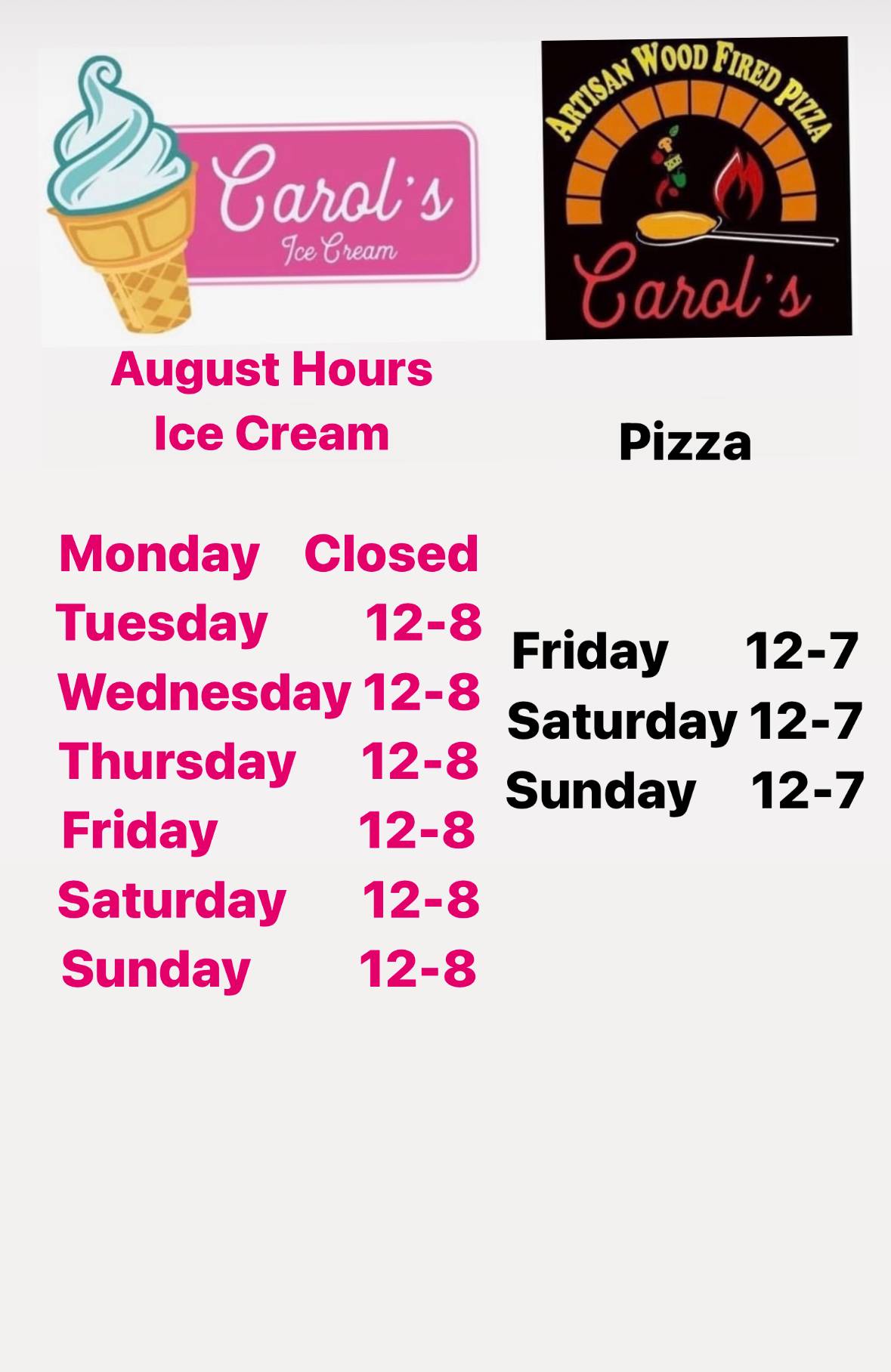 Carols's Ice Cream меню
