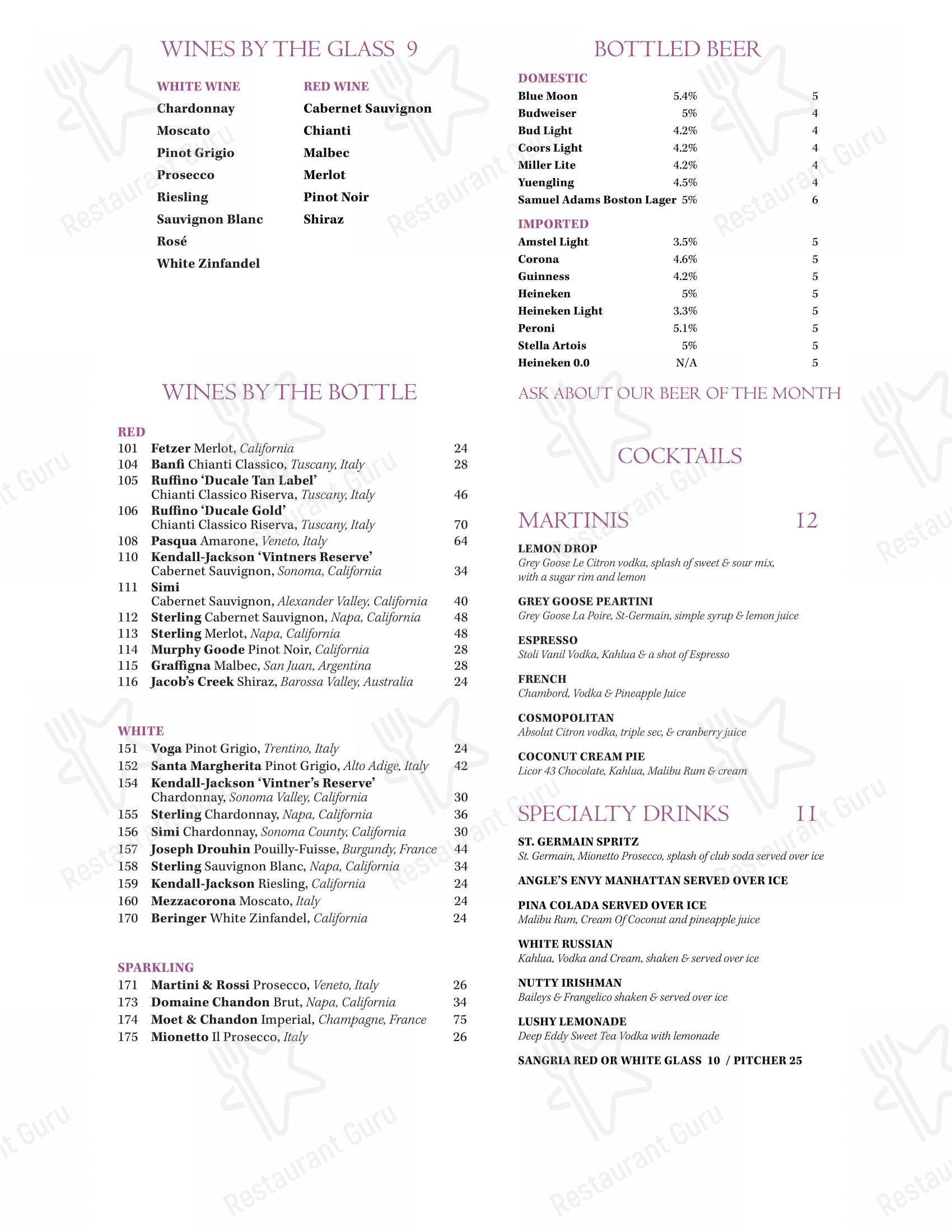 Меню ресторана Carpaccio Ristorante - Меню напитков