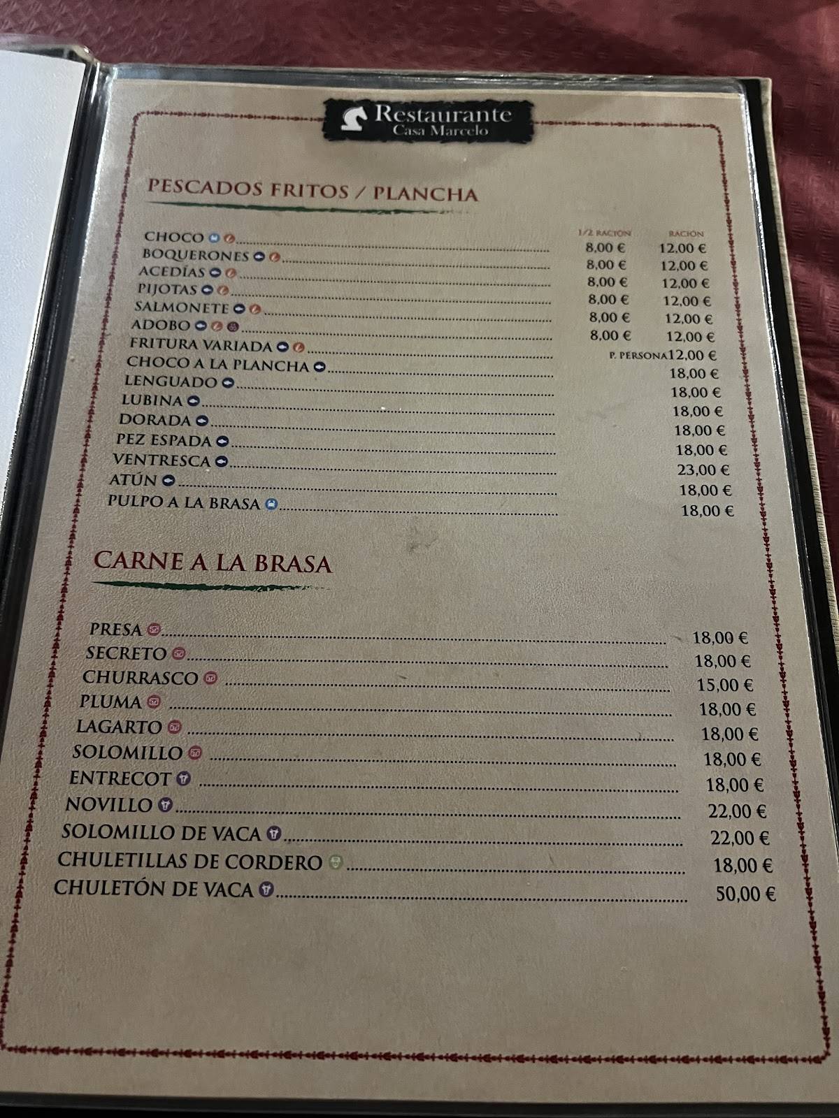 Casa Marcelo меню