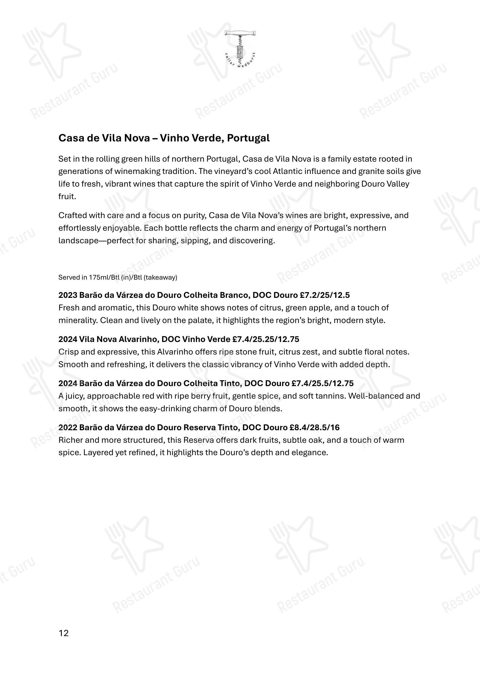 Cellar Wadhurst в Уодхерсте - 菜单