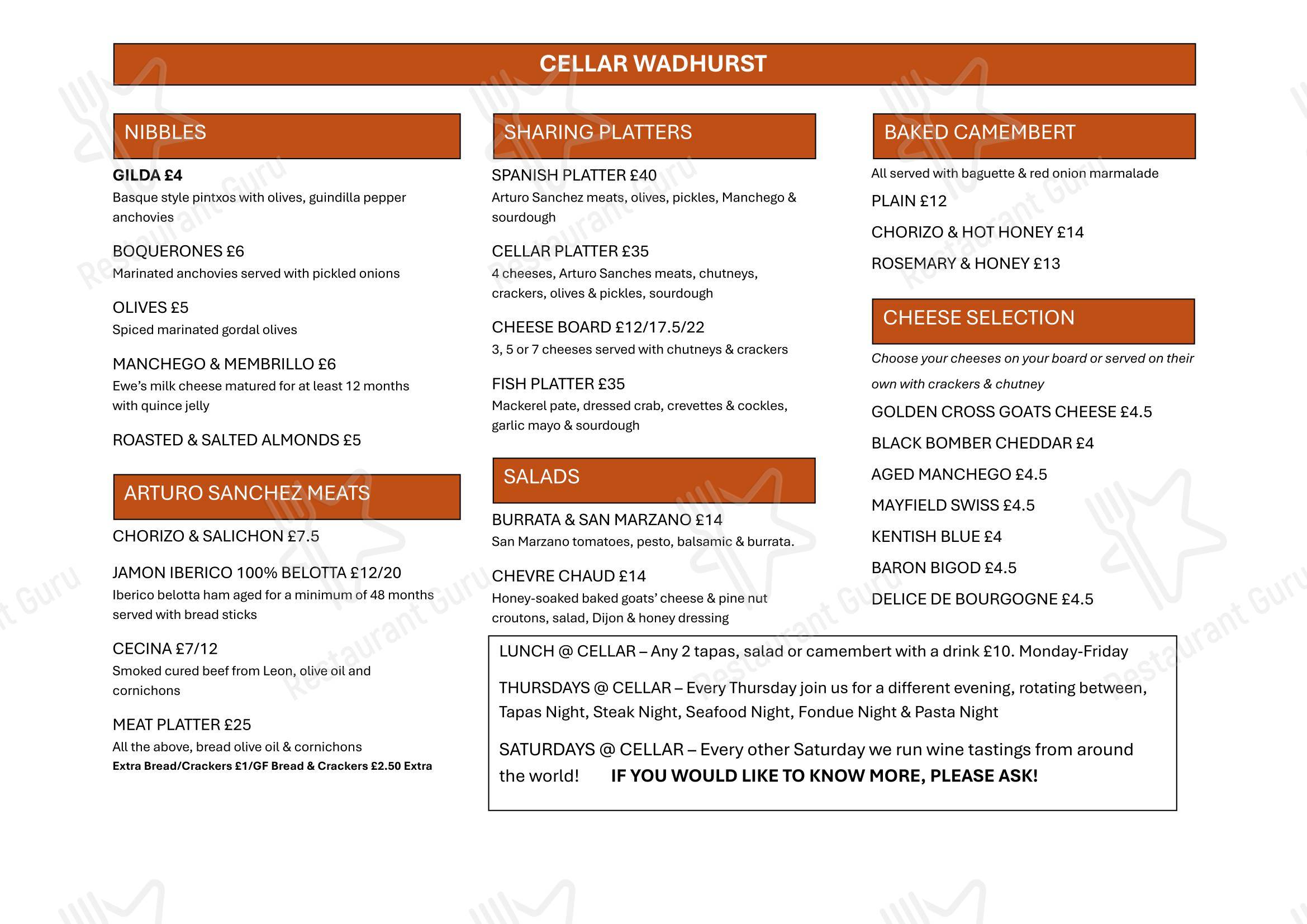 Cellar Wadhurst в Уодхерсте - Меню напитков