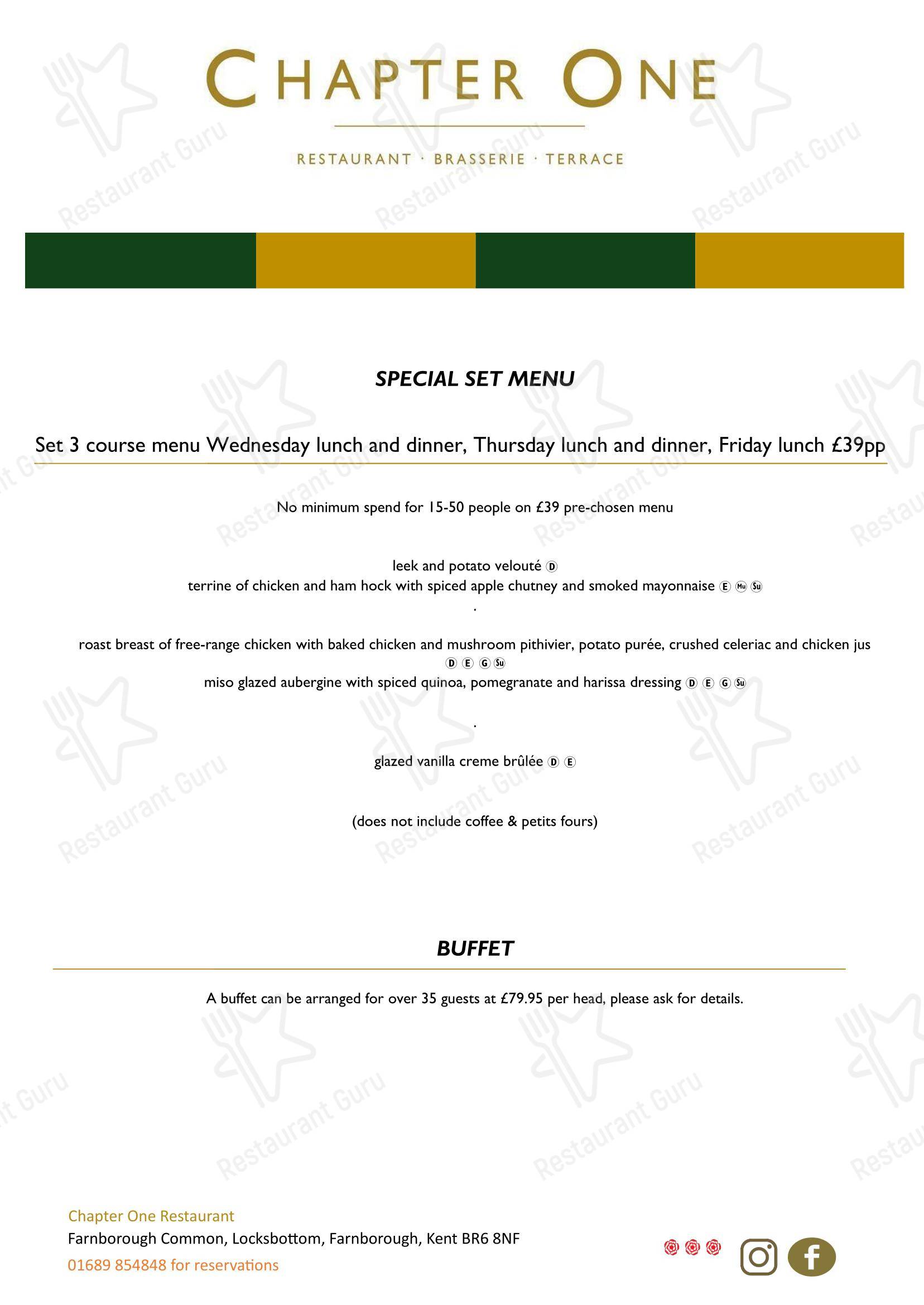 Lunch Menu паба и бара Chapter One